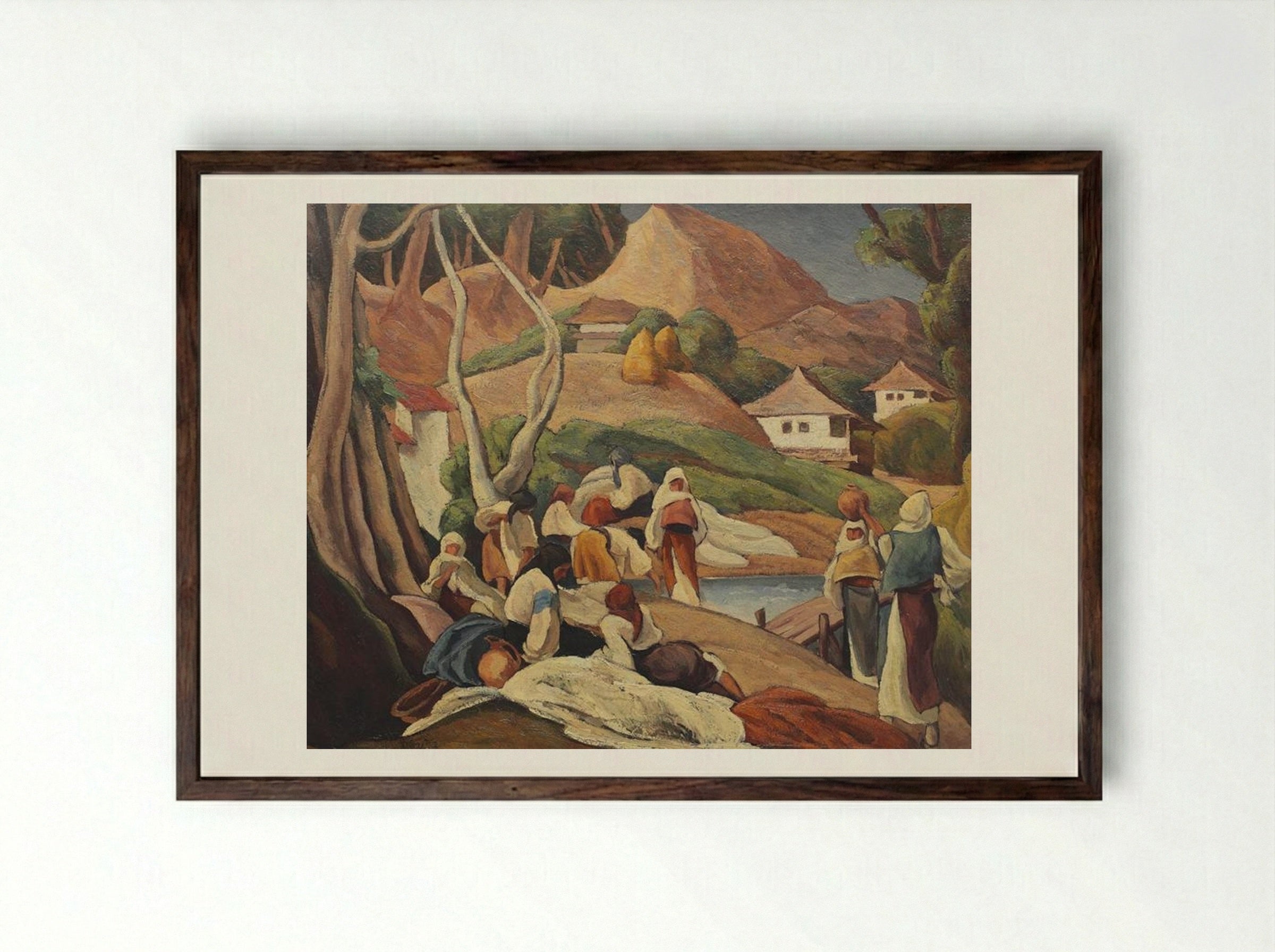 Composition with Peasant Women at Intersection - Ion Theodorescu-Sion - Framed Print Dark Wood