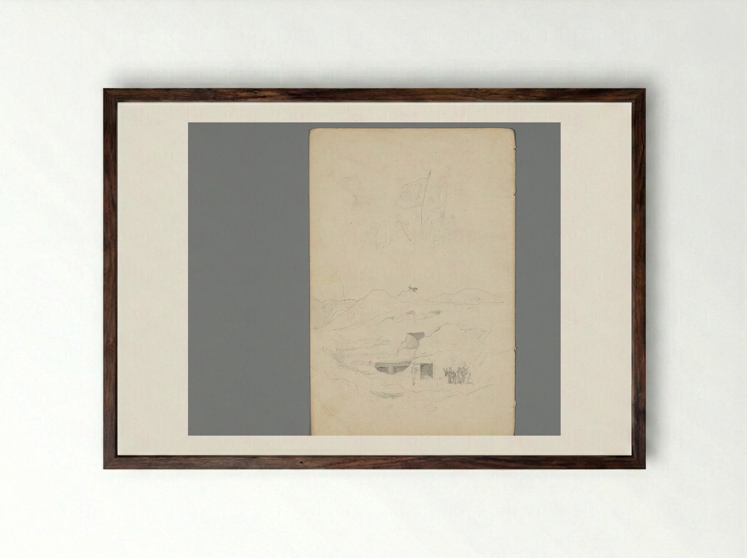 Composition with Rock Tombs and Figures with Flags - Willem de Famars Testas - Framed Print Dark Wood