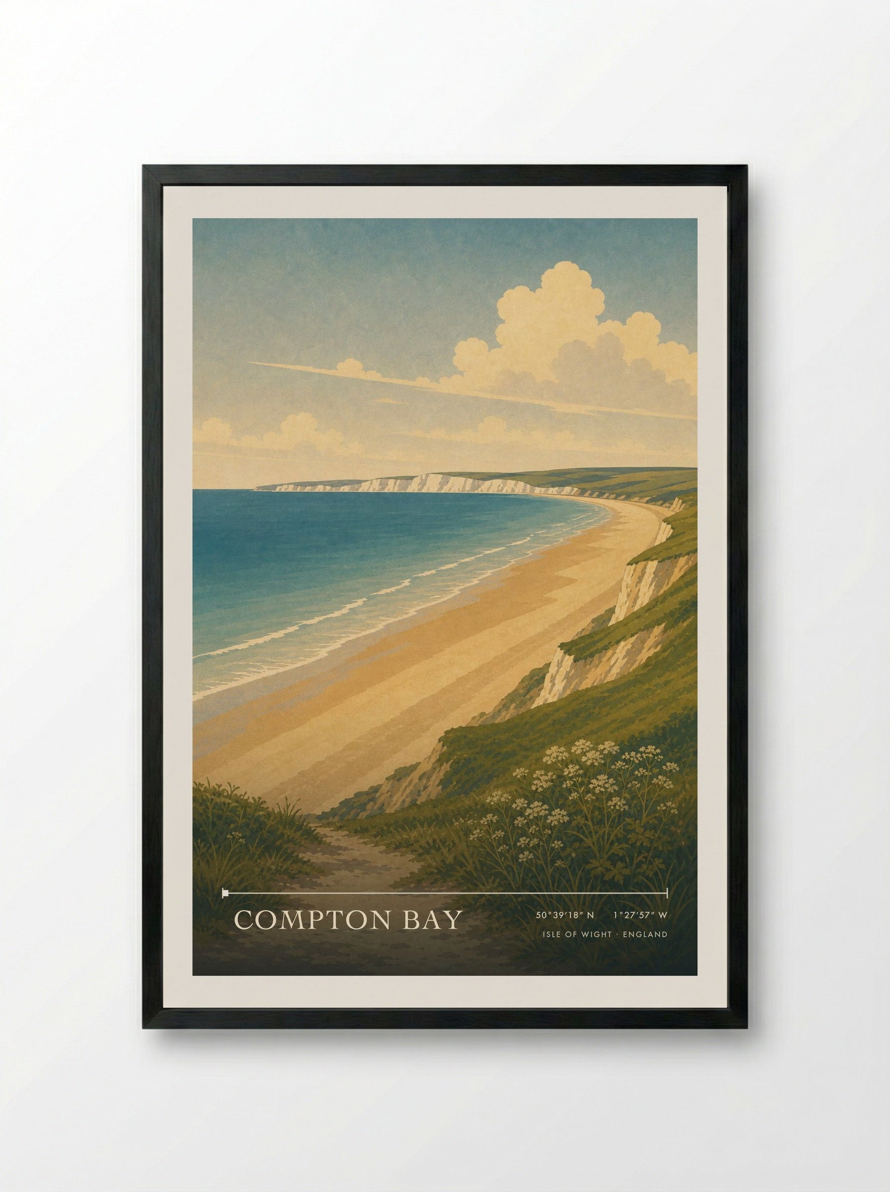 Compton Bay Isle of Wight England Travel Poster - Framed Print Black