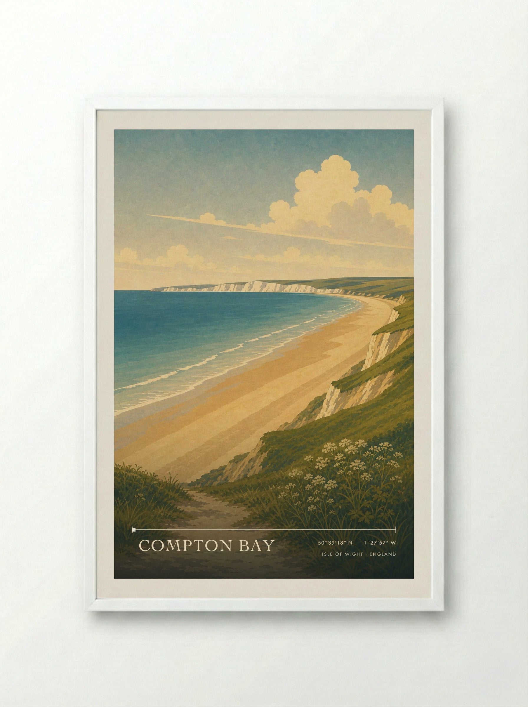 Compton Bay Isle of Wight England Travel Poster - Framed Print White