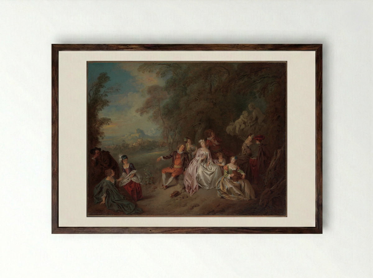 Concert Champêtre - Jean-Baptiste Joseph Pater - Framed Print Dark Wood