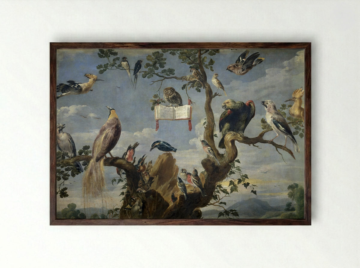 Concert of Birds - Frans Snyders - Framed Print Dark Wood