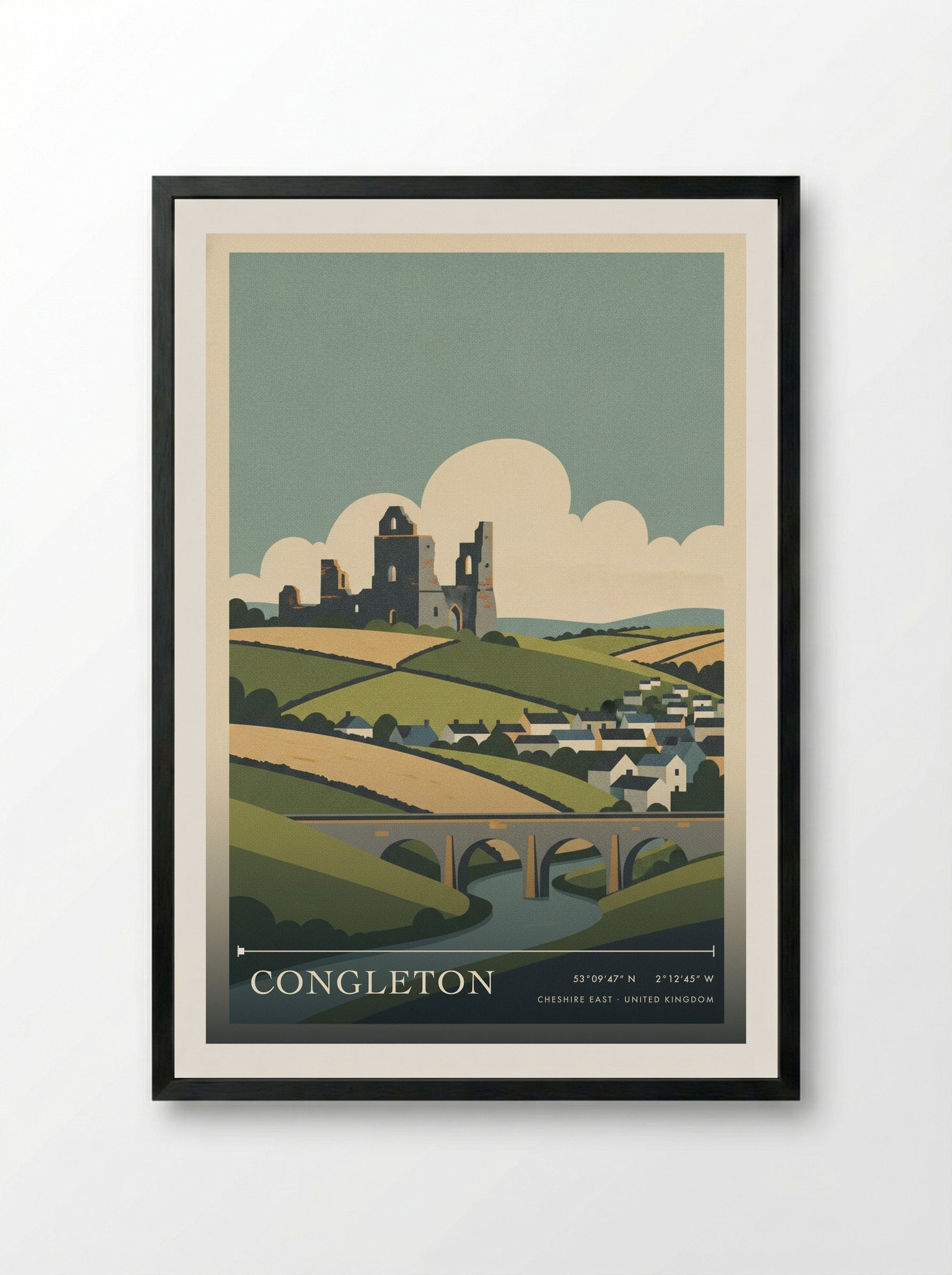 Congleton Cheshire East United Kingdom Travel Poster - Framed Print Black
