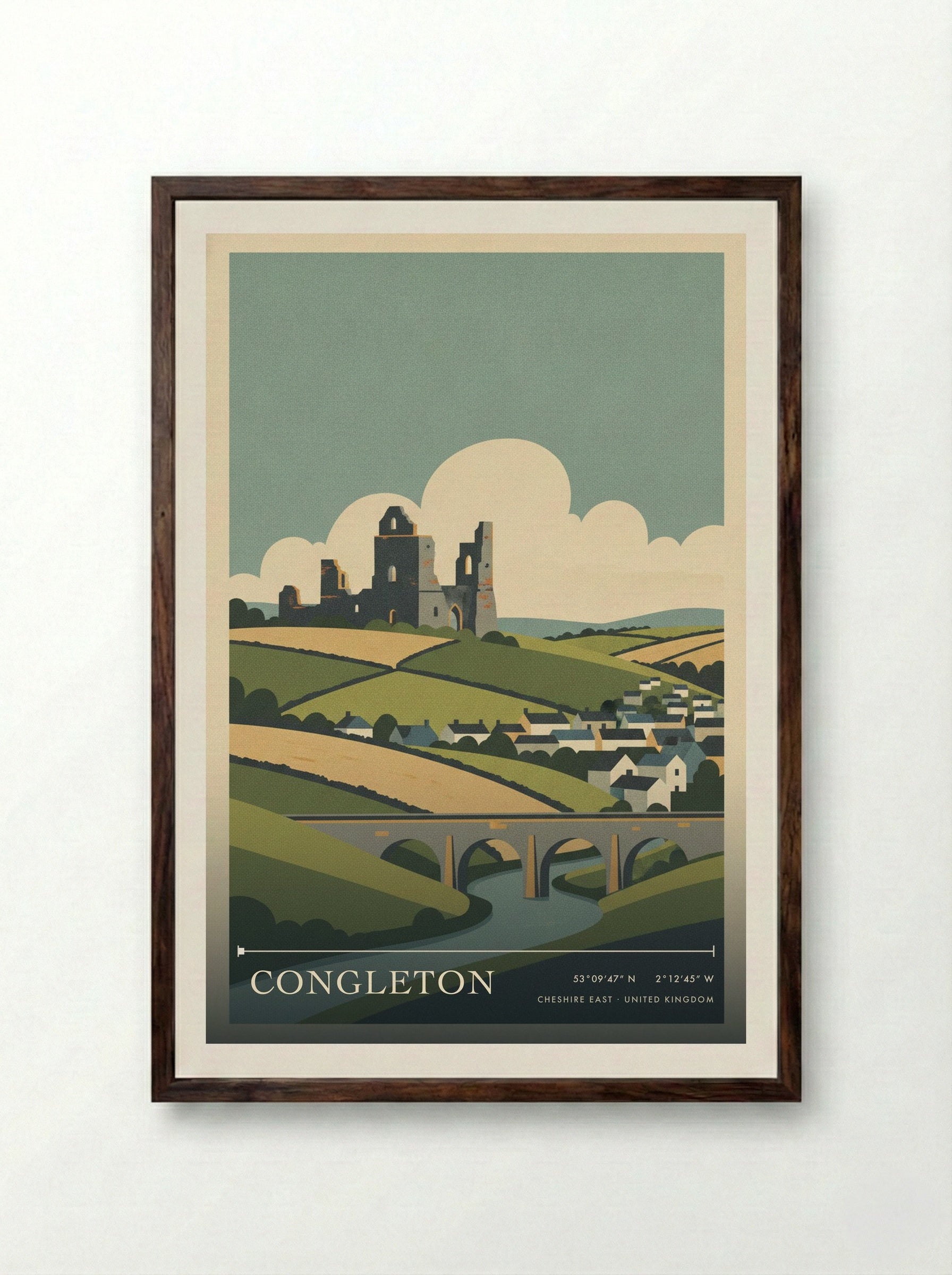 Congleton Cheshire East United Kingdom Travel Poster - Framed Print Dark Wood