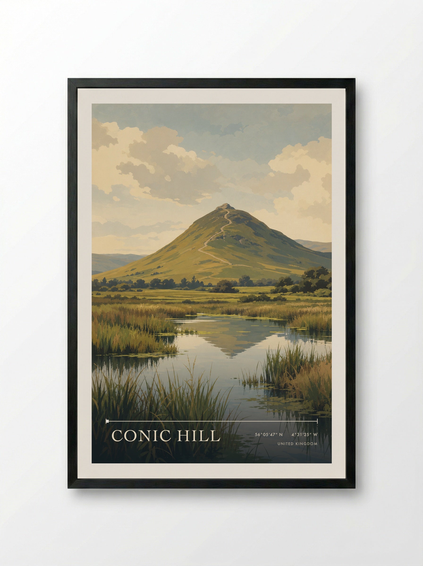 Conic Hill United Kingdom Travel Poster - Framed Print Black