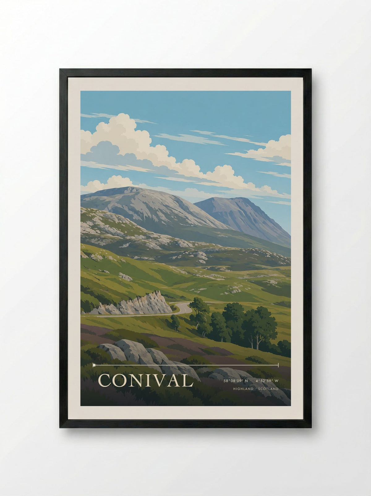 Conival, Highland | Travel Poster - Framed Print Black