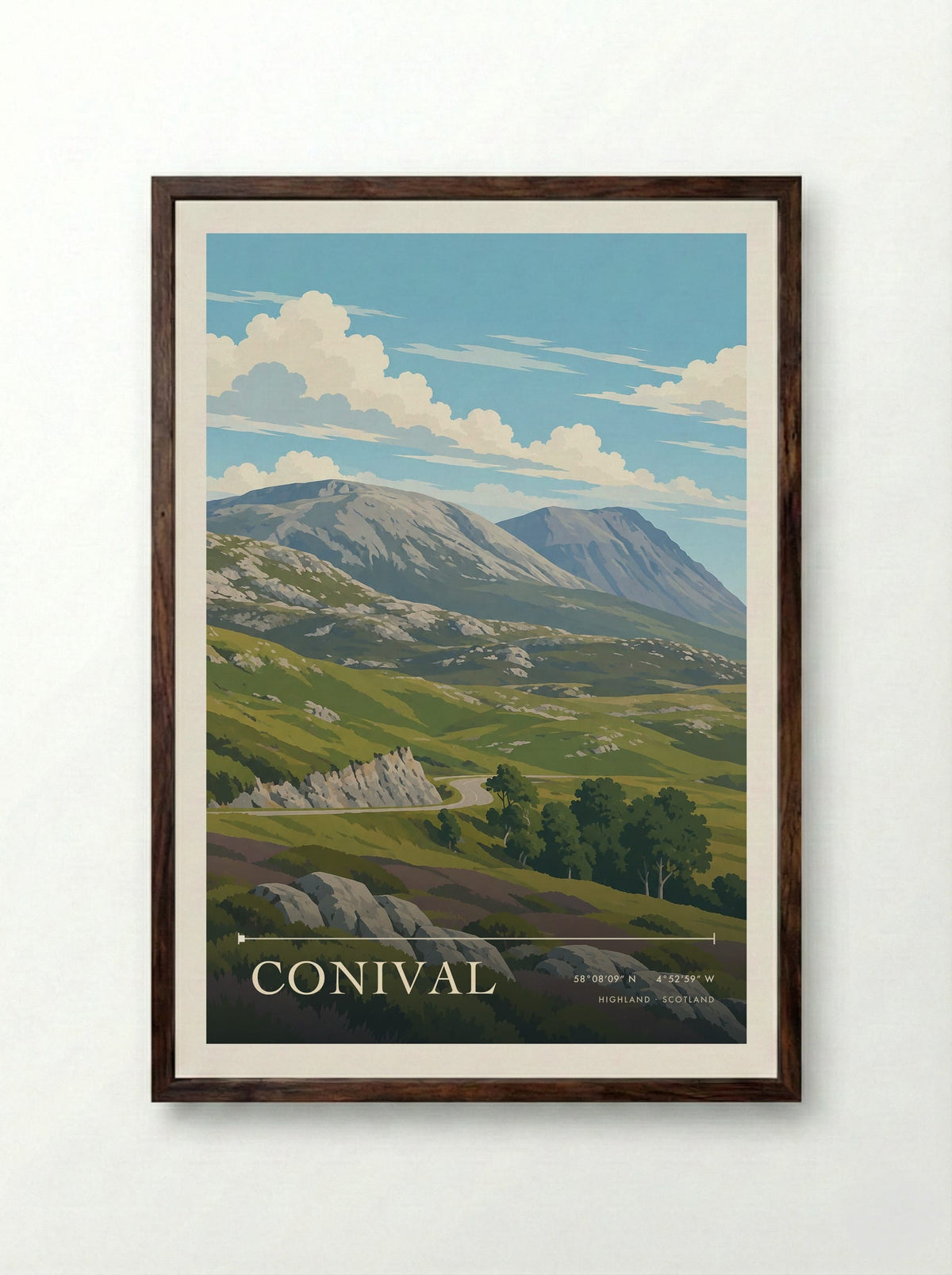Conival, Highland | Travel Poster - Framed Print Dark Wood