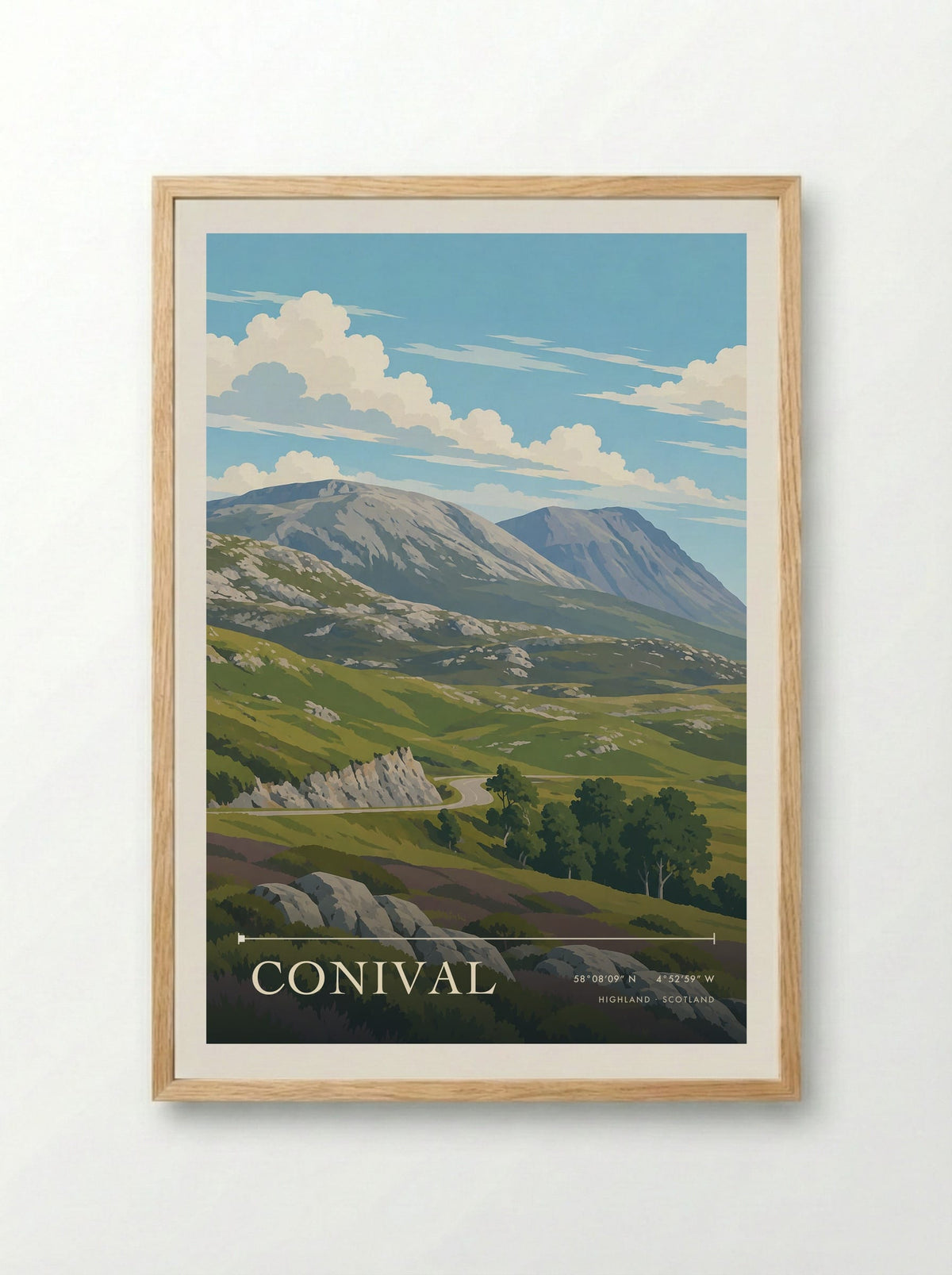 Conival, Highland | Travel Poster - Framed Print Wood