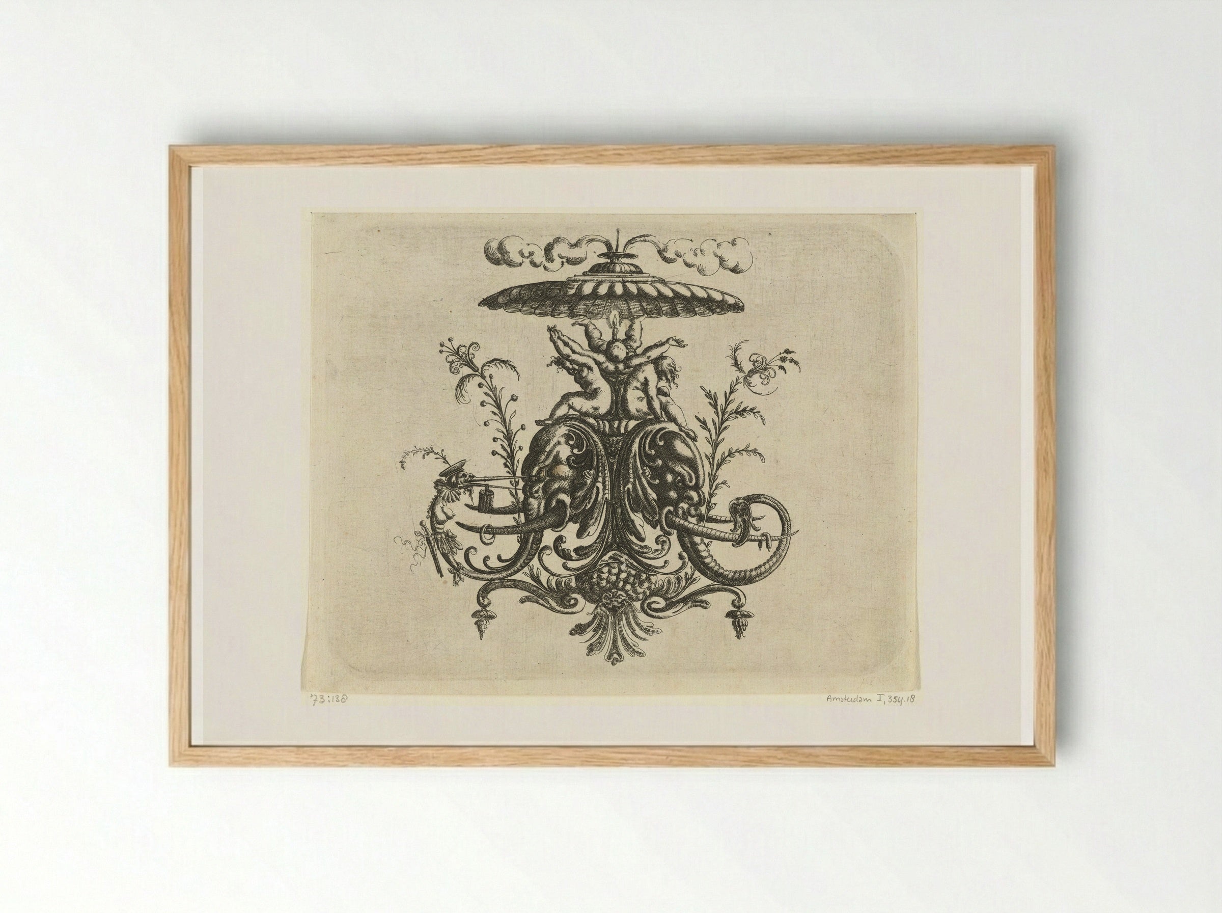 Console with Two Elephant Heads - Christoph Jamnitzer - Framed Print Wood