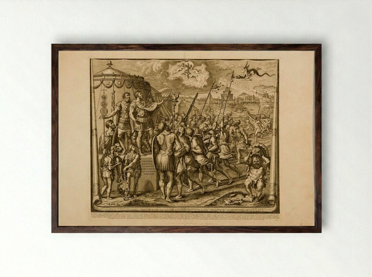 Constantine's Address to his Troops - Francesco Faraone Aquila - Framed Print Dark Wood