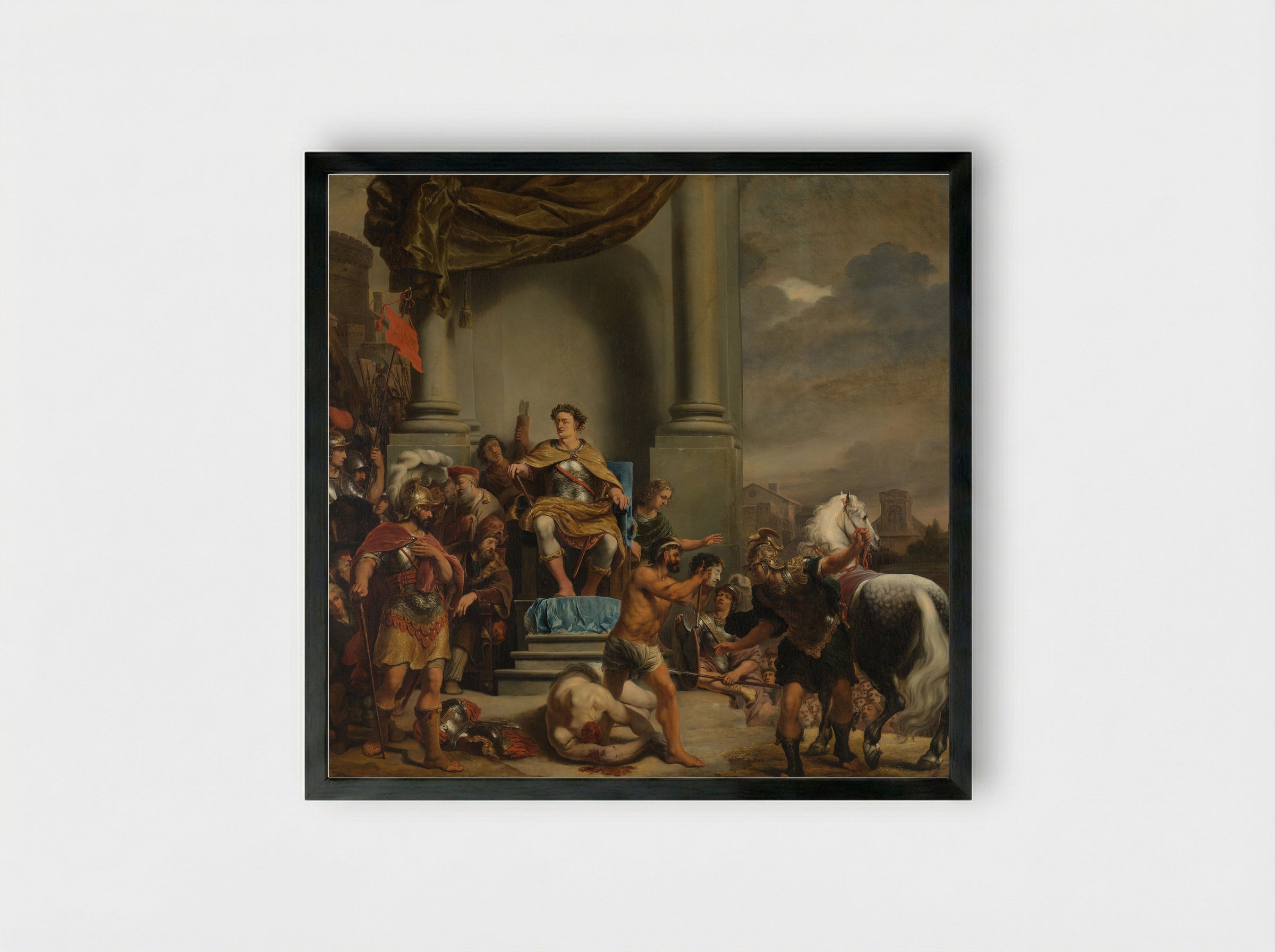 Consul Titus Manlius Torquatus Orders the Execution of His Son - Ferdinand Bol - Framed Print Black