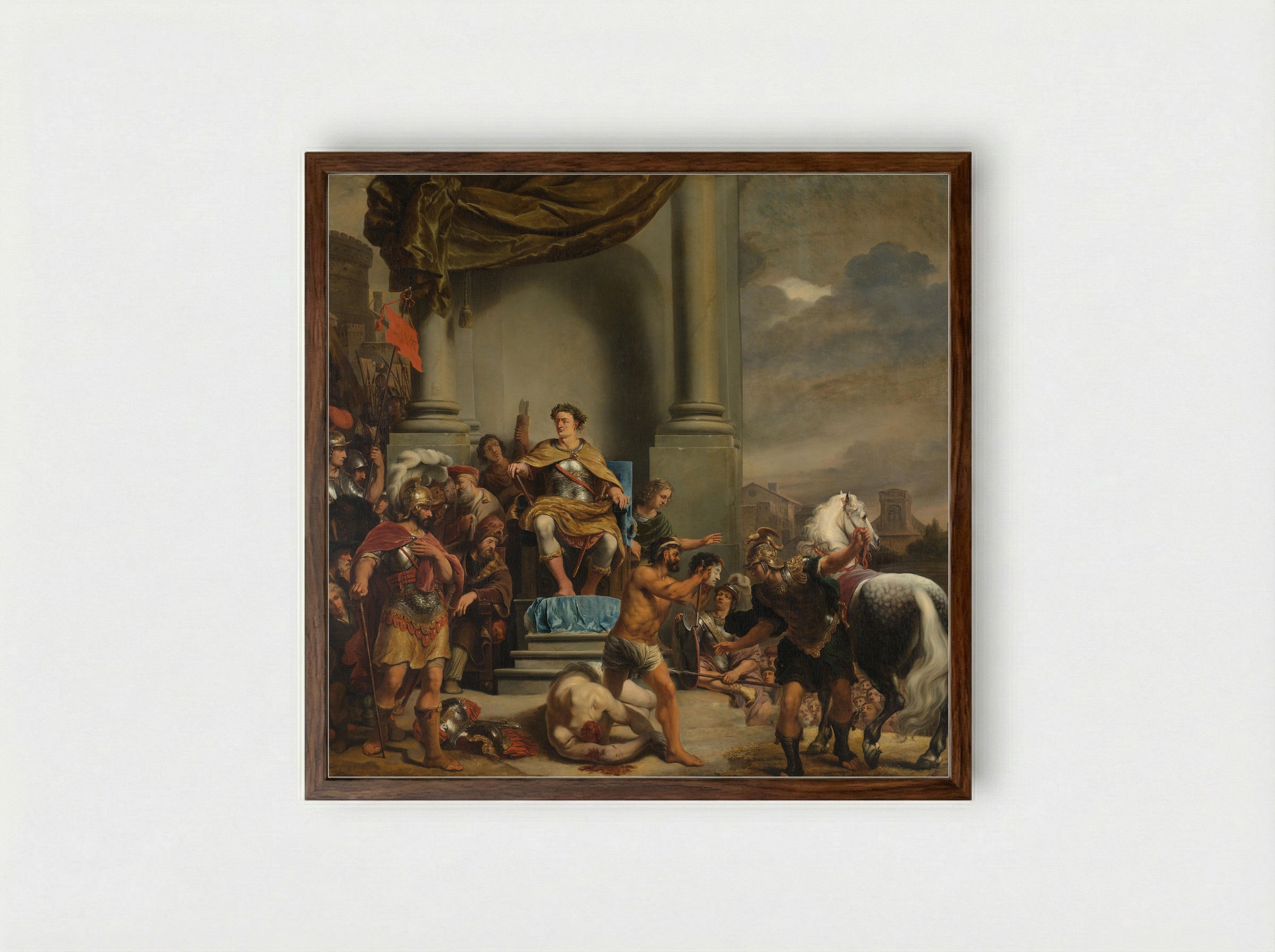 Consul Titus Manlius Torquatus Orders the Execution of His Son - Ferdinand Bol - Framed Print Dark Wood