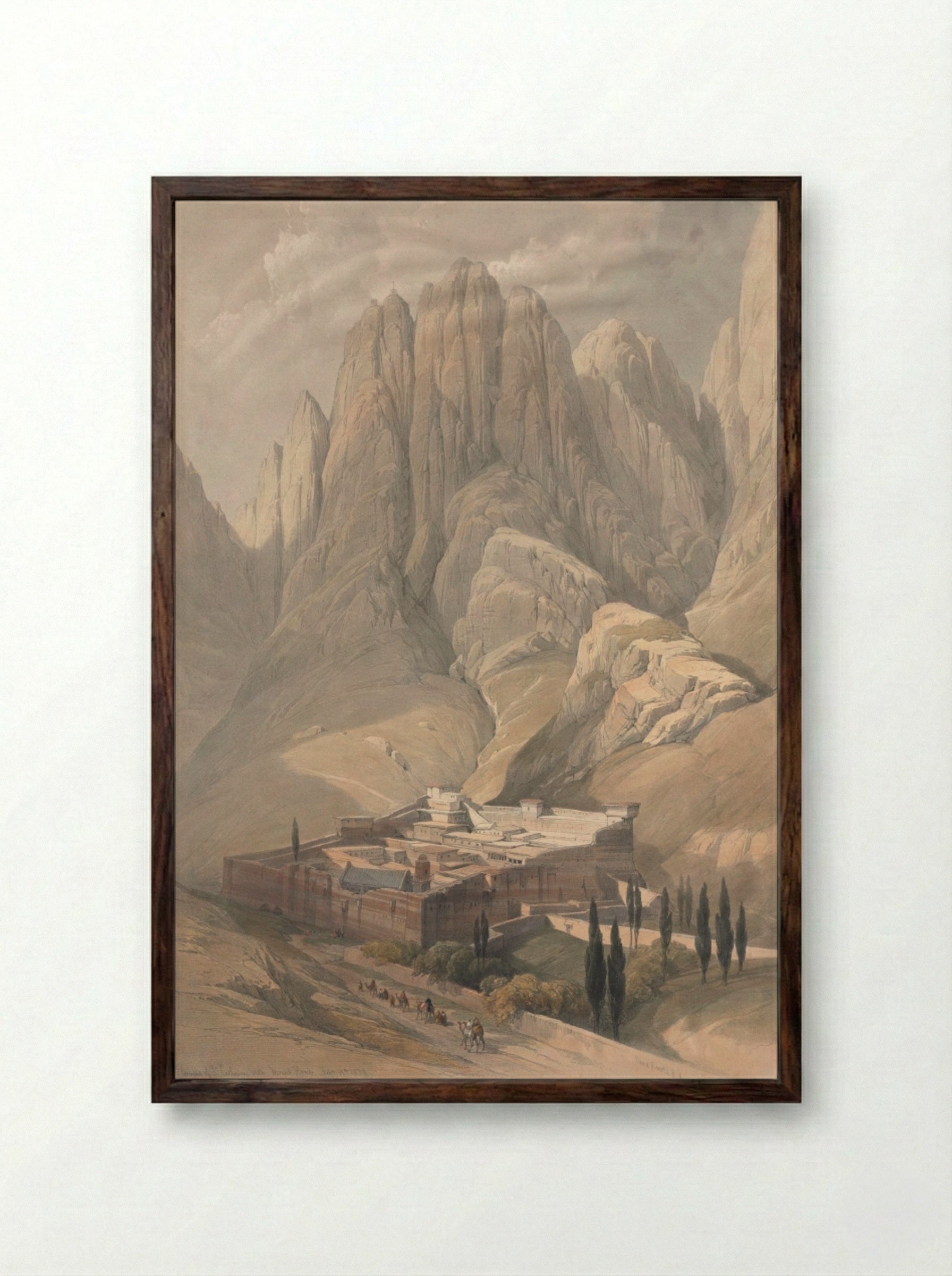 Convent of St. Catherine with Mount Horeb - David Roberts - Framed Print Dark Wood