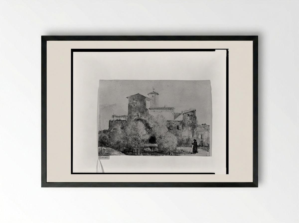 Convent with Monks - François-Marius Granet - Framed Print Black