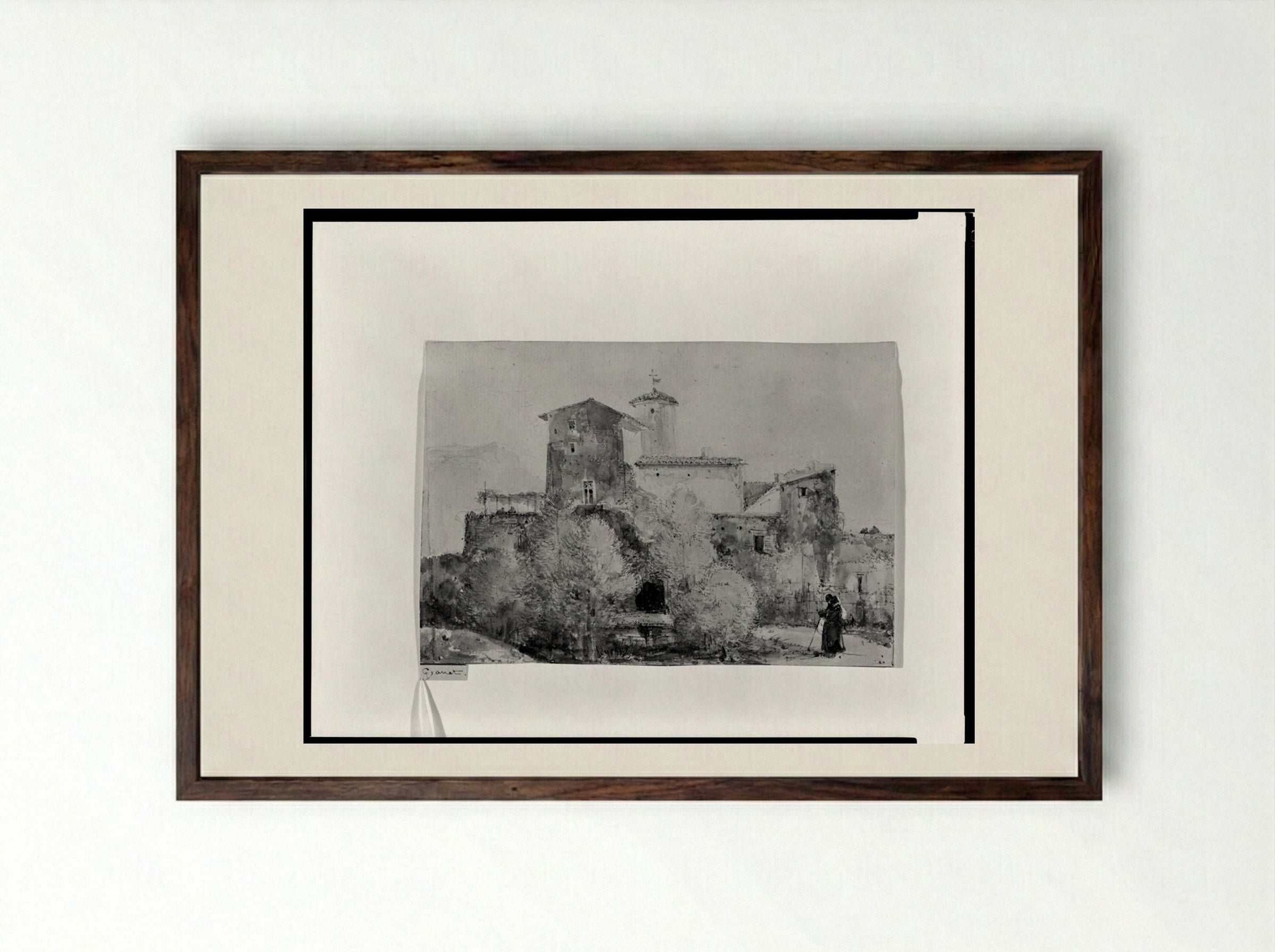 Convent with Monks - François-Marius Granet - Framed Print Dark Wood