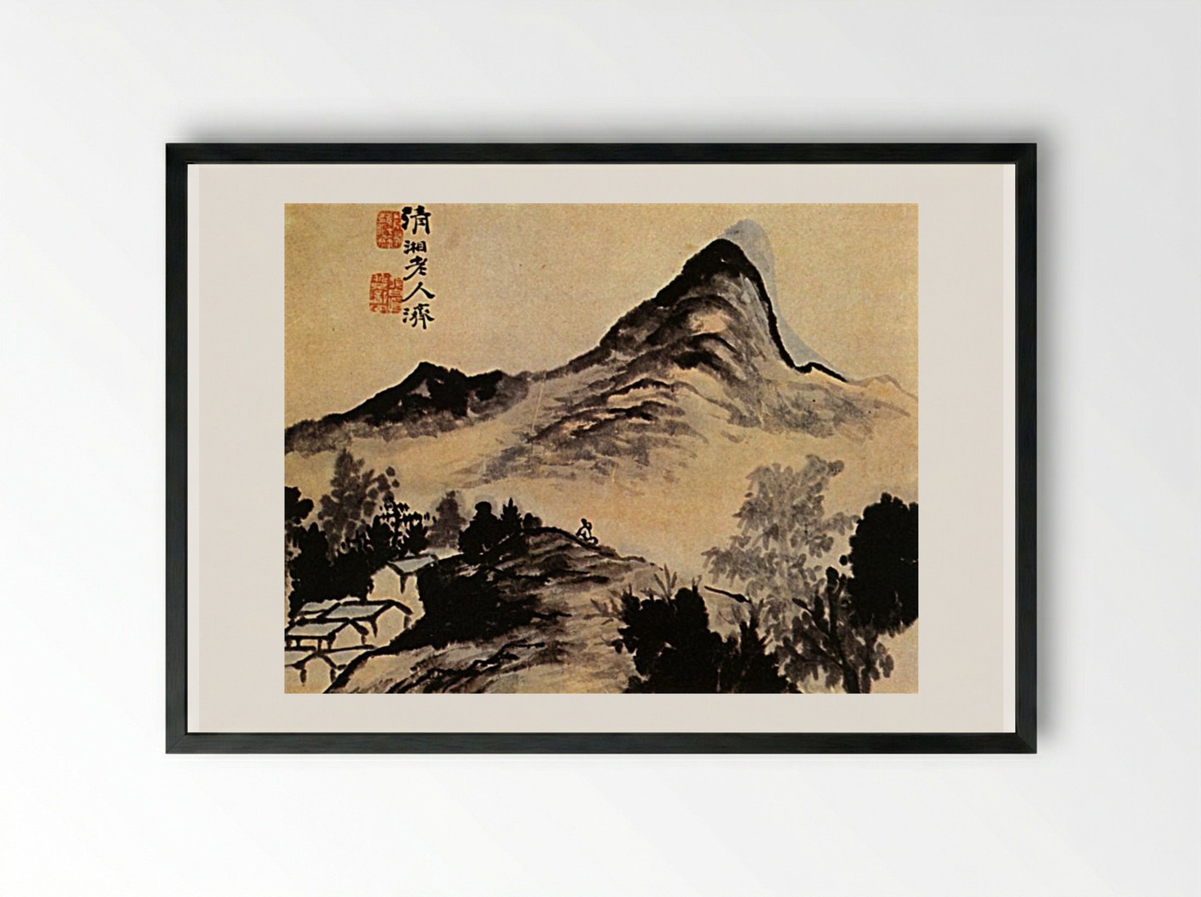 Conversation with the Mountain - Shitao - Framed Print Black