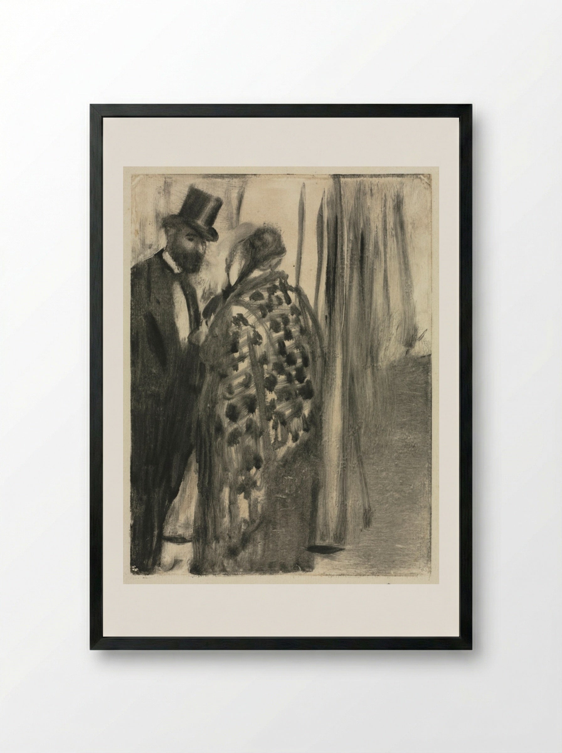Conversation: Ludovic Halévy and Madame Cardinal - Edgar Degas - Framed Print Black