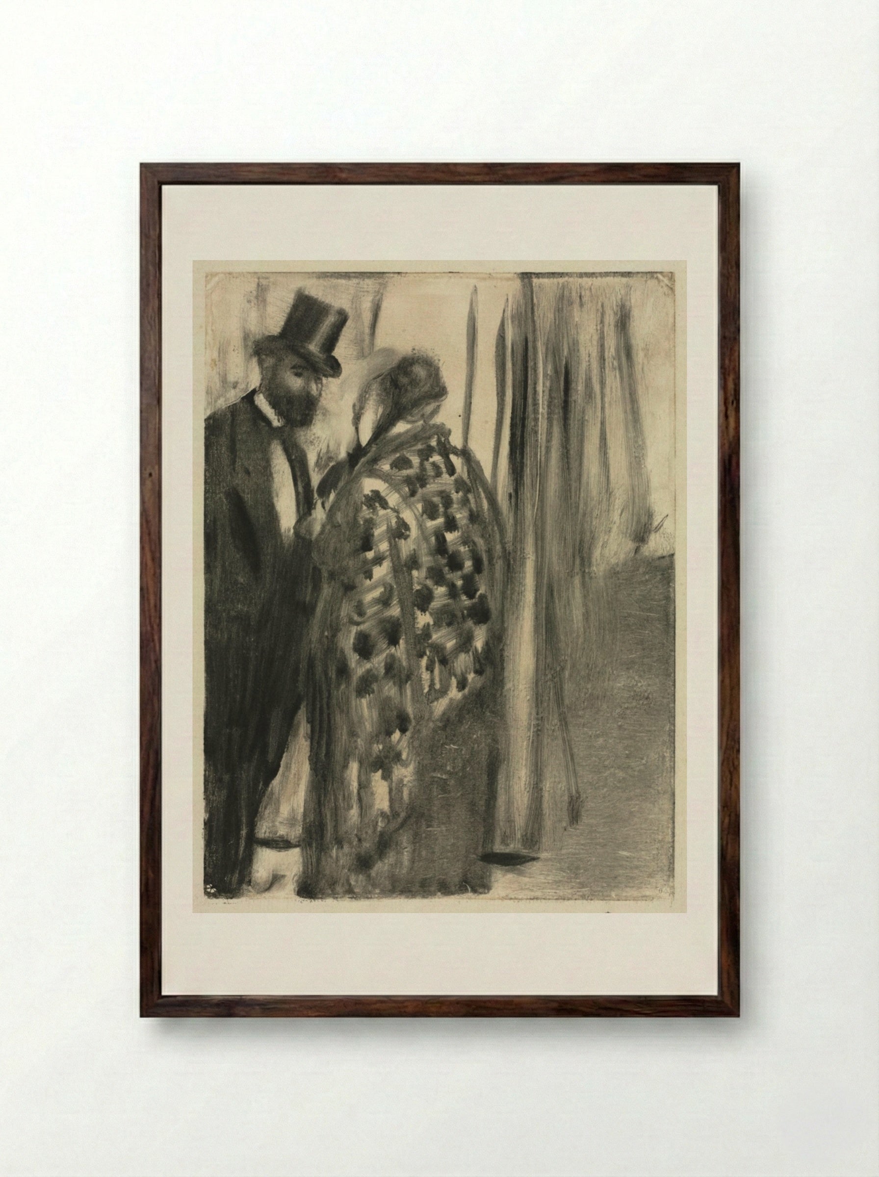 Conversation: Ludovic Halévy and Madame Cardinal - Edgar Degas - Framed Print Dark Wood