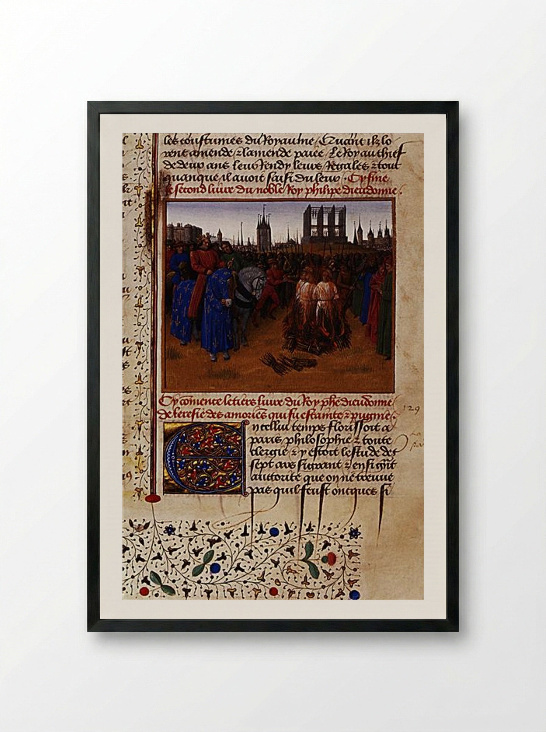 Conviction and Punishment of the Supporters of Amaury de Chartres - Jean Fouquet - Framed Print Black
