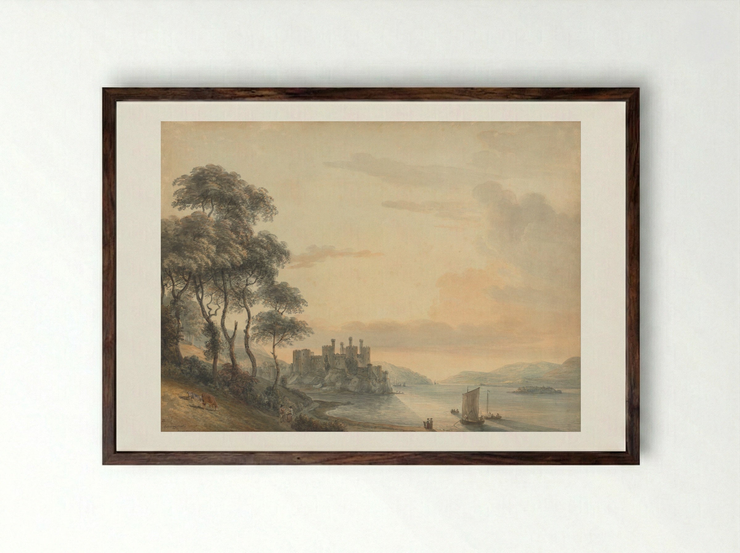 Conway Castle - Paul Sandby - Framed Print Dark Wood