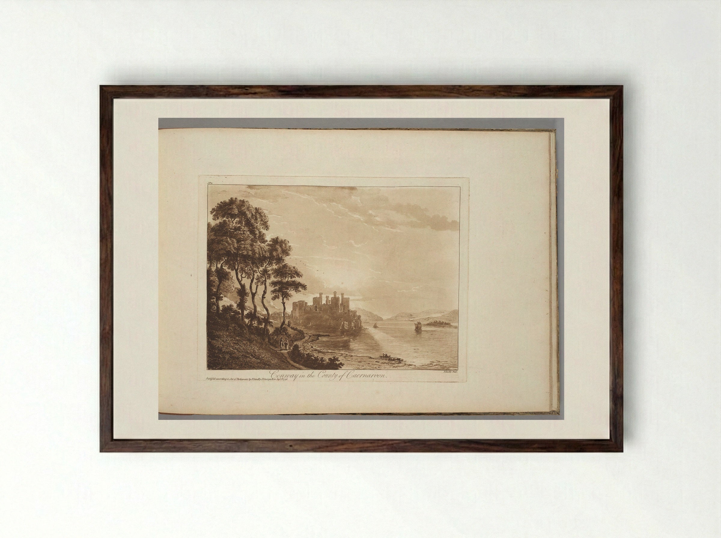 Conway in the County of Caernarvon - Paul Sandby - Framed Print Dark Wood