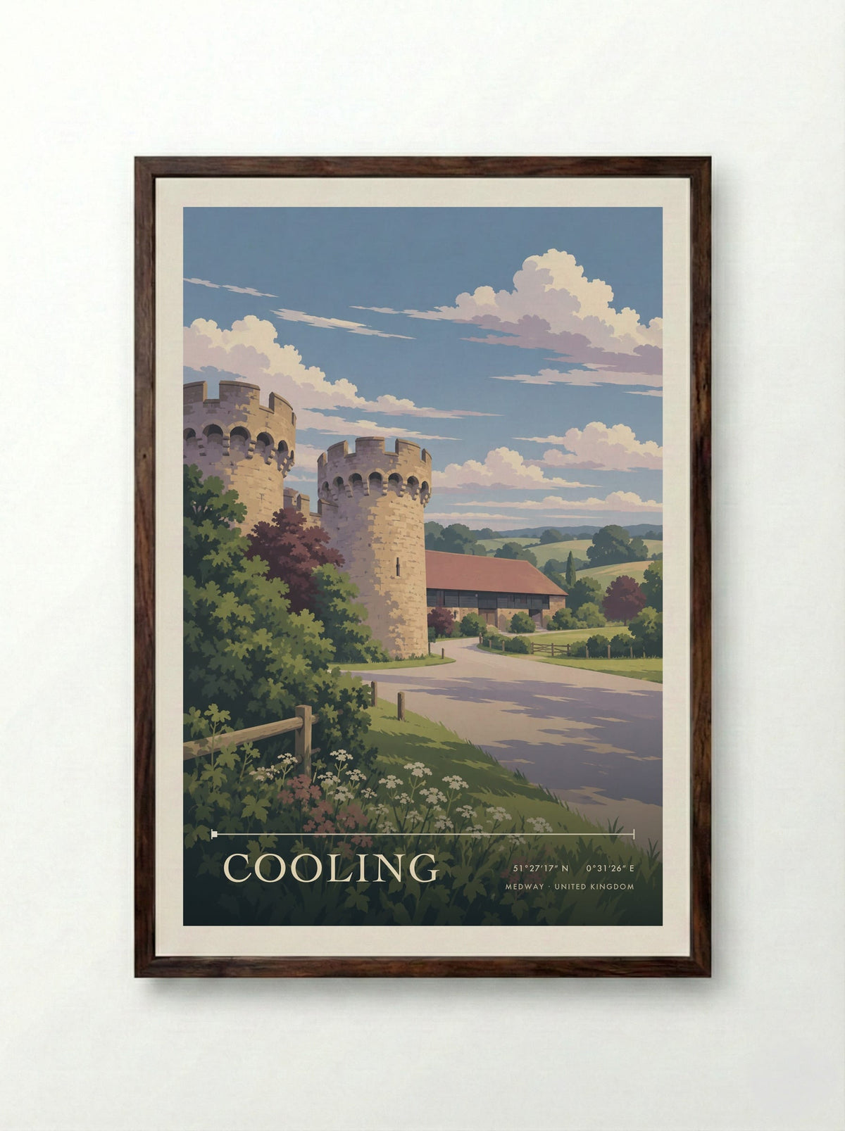 Cooling, Medway | Travel Poster - Framed Print Dark Wood