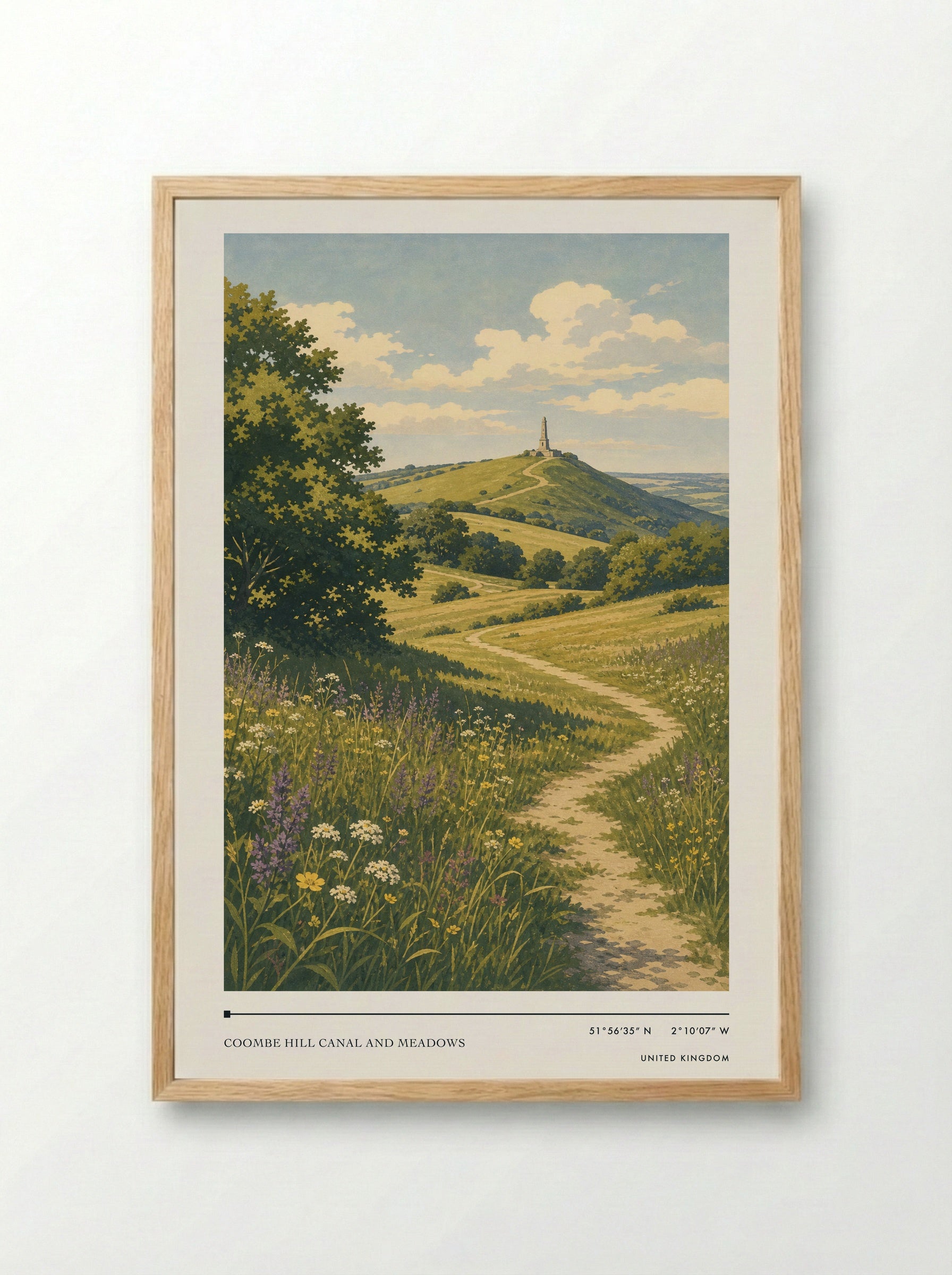Coombe Hill Canal and Meadows United Kingdom Travel Poster - Framed Print Wood