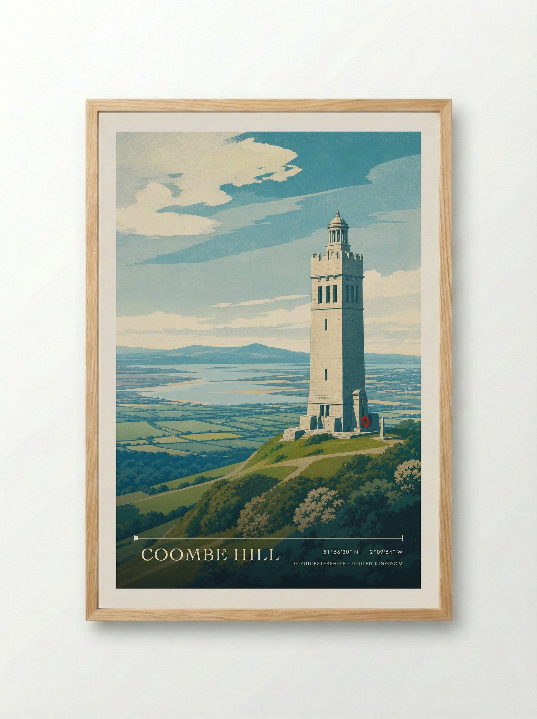 Coombe Hill Gloucestershire United Kingdom Travel Poster - Framed Print Wood