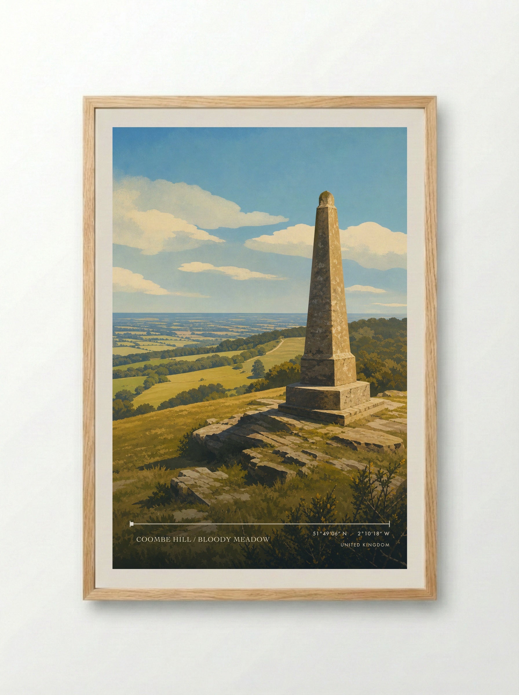 Coombe Hill / Bloody Meadow United Kingdom Travel Poster - Framed Print Wood