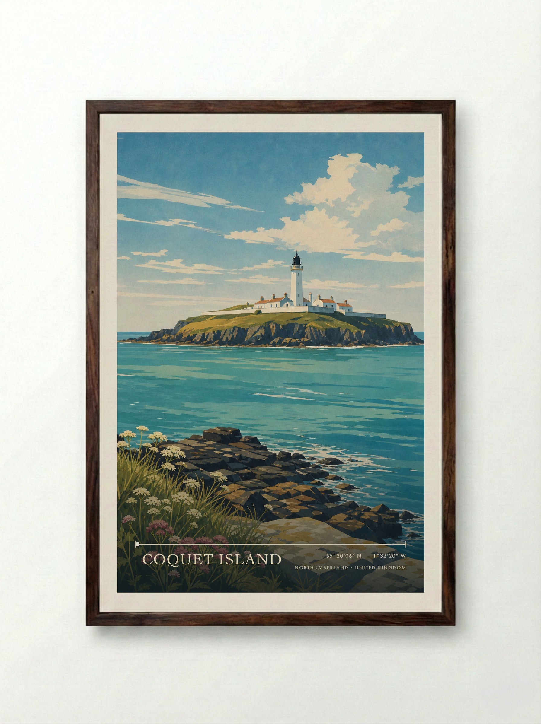Coquet Island Northumberland United Kingdom Travel Poster - Framed Print Dark Wood