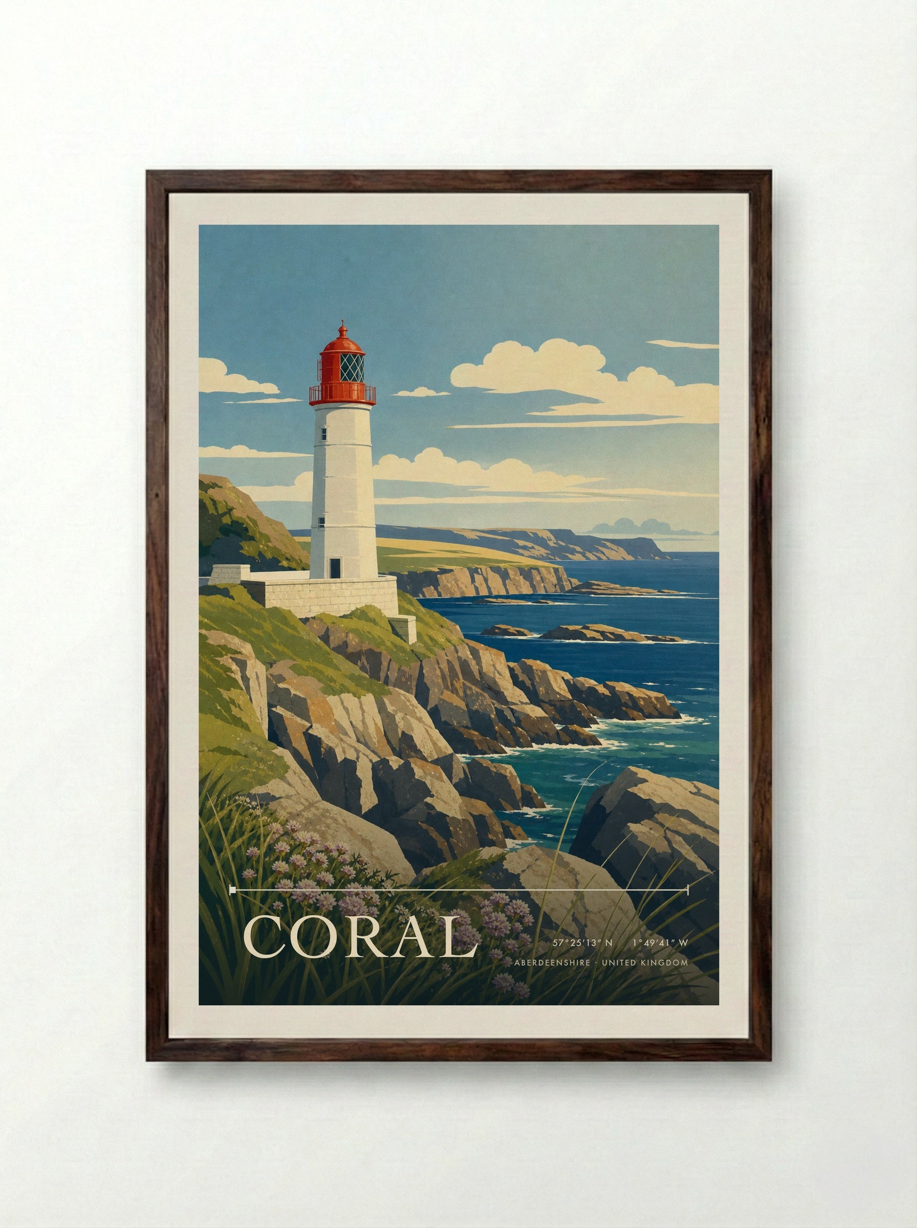 Coral Aberdeenshire United Kingdom Travel Poster - Framed Print Dark Wood
