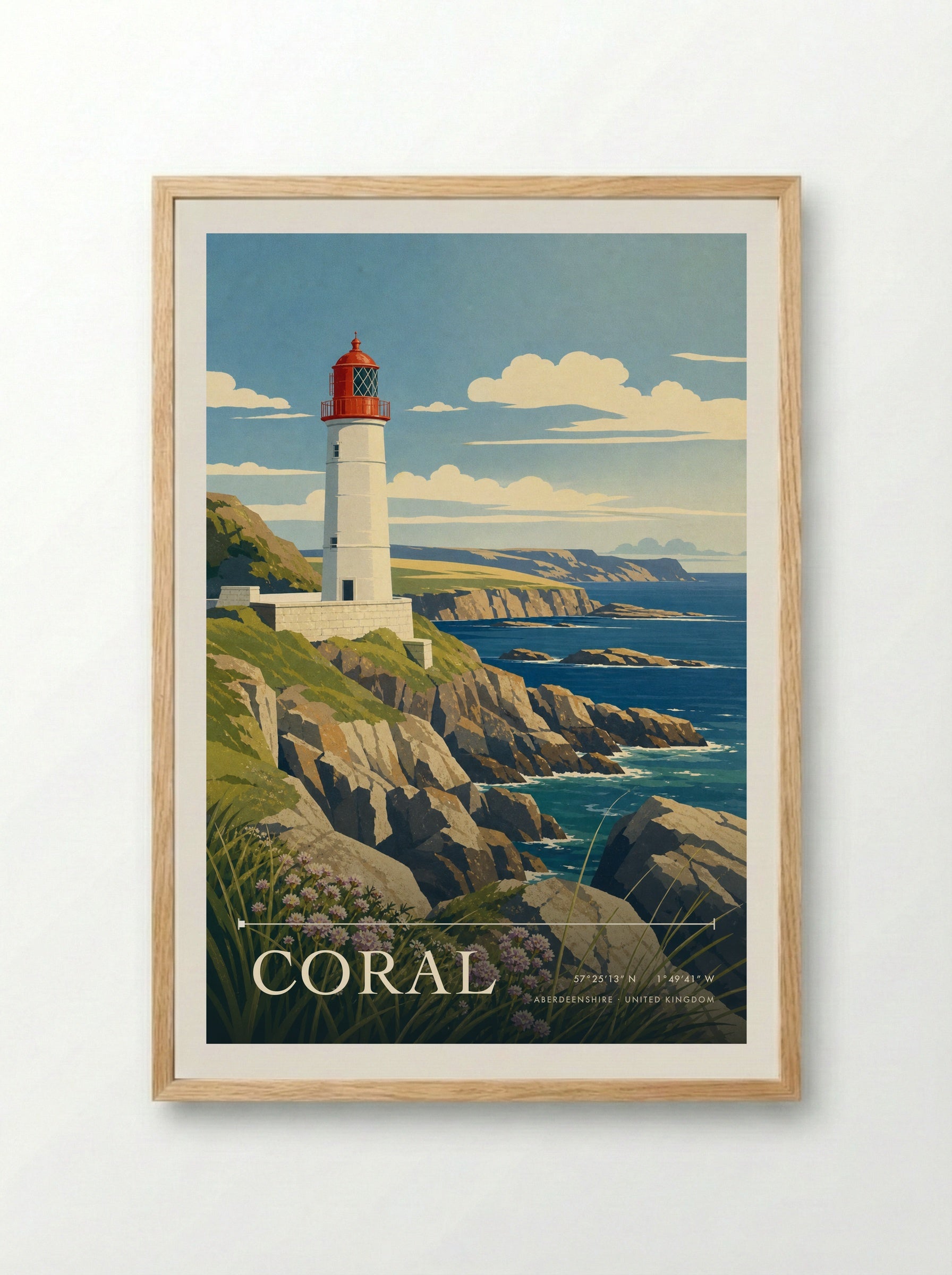 Coral Aberdeenshire United Kingdom Travel Poster - Framed Print Wood