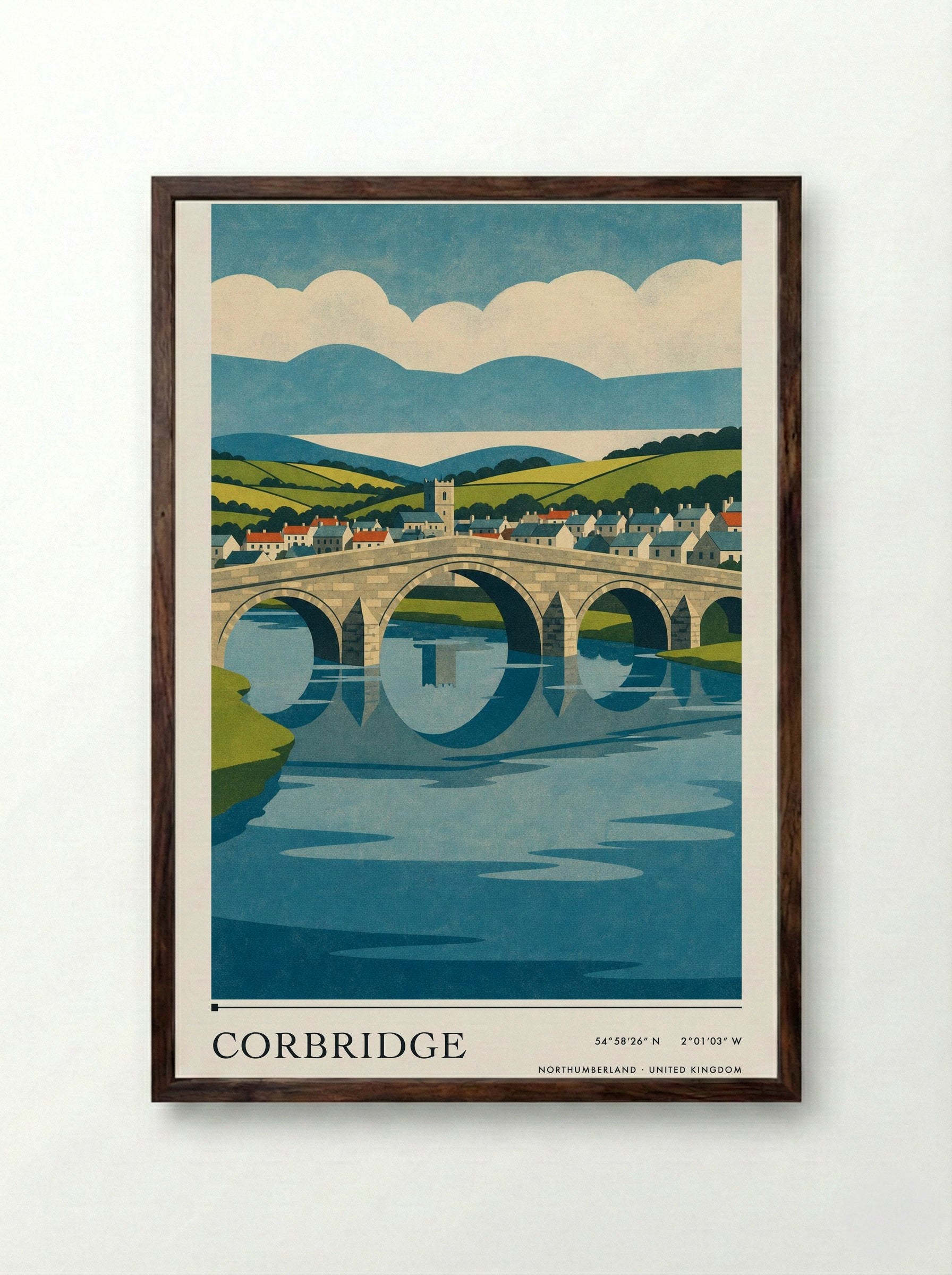 Corbridge Northumberland United Kingdom Travel Poster - Framed Print Dark Wood