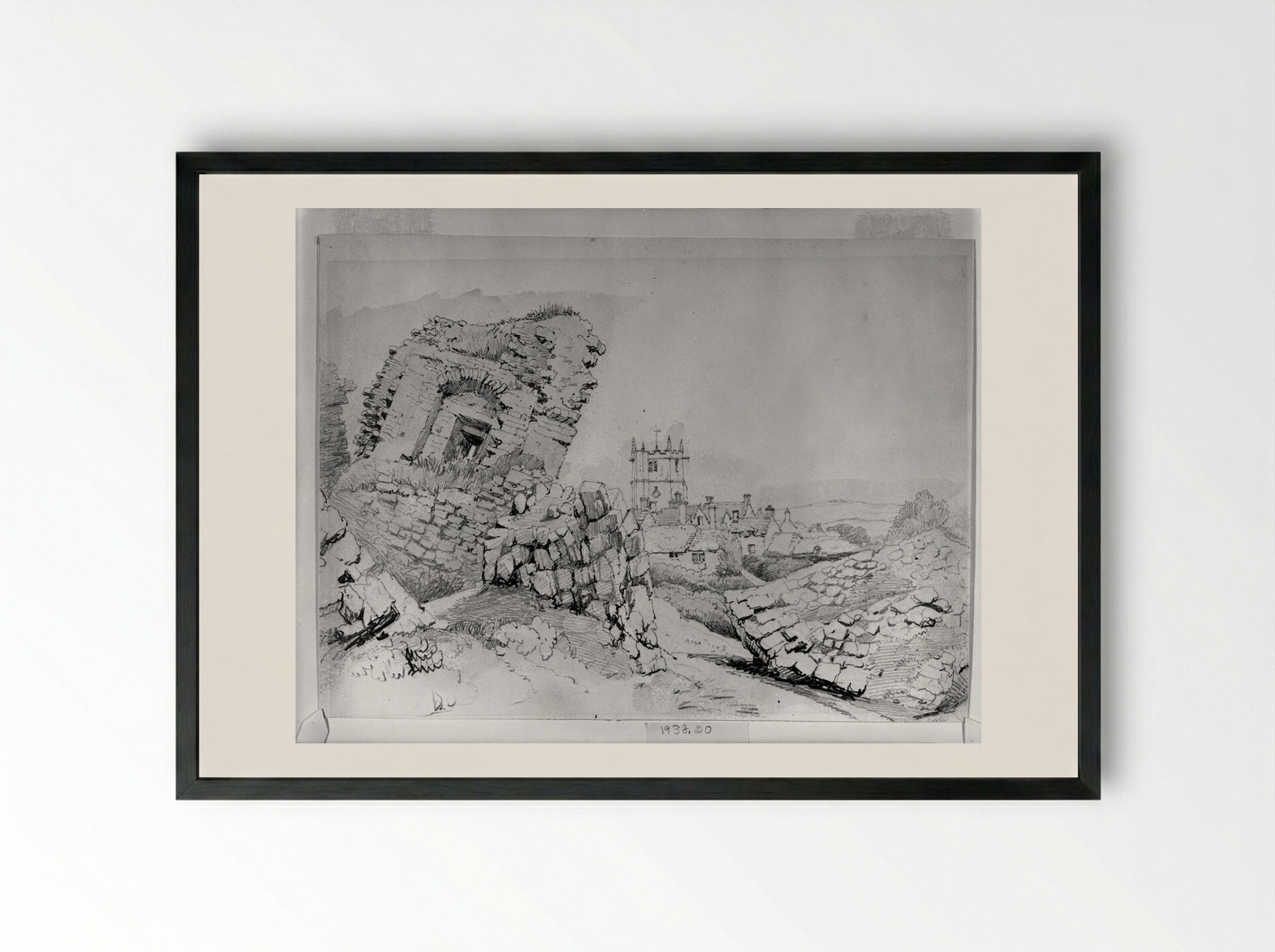 Corfe Castle - Samuel Prout - Framed Print Black