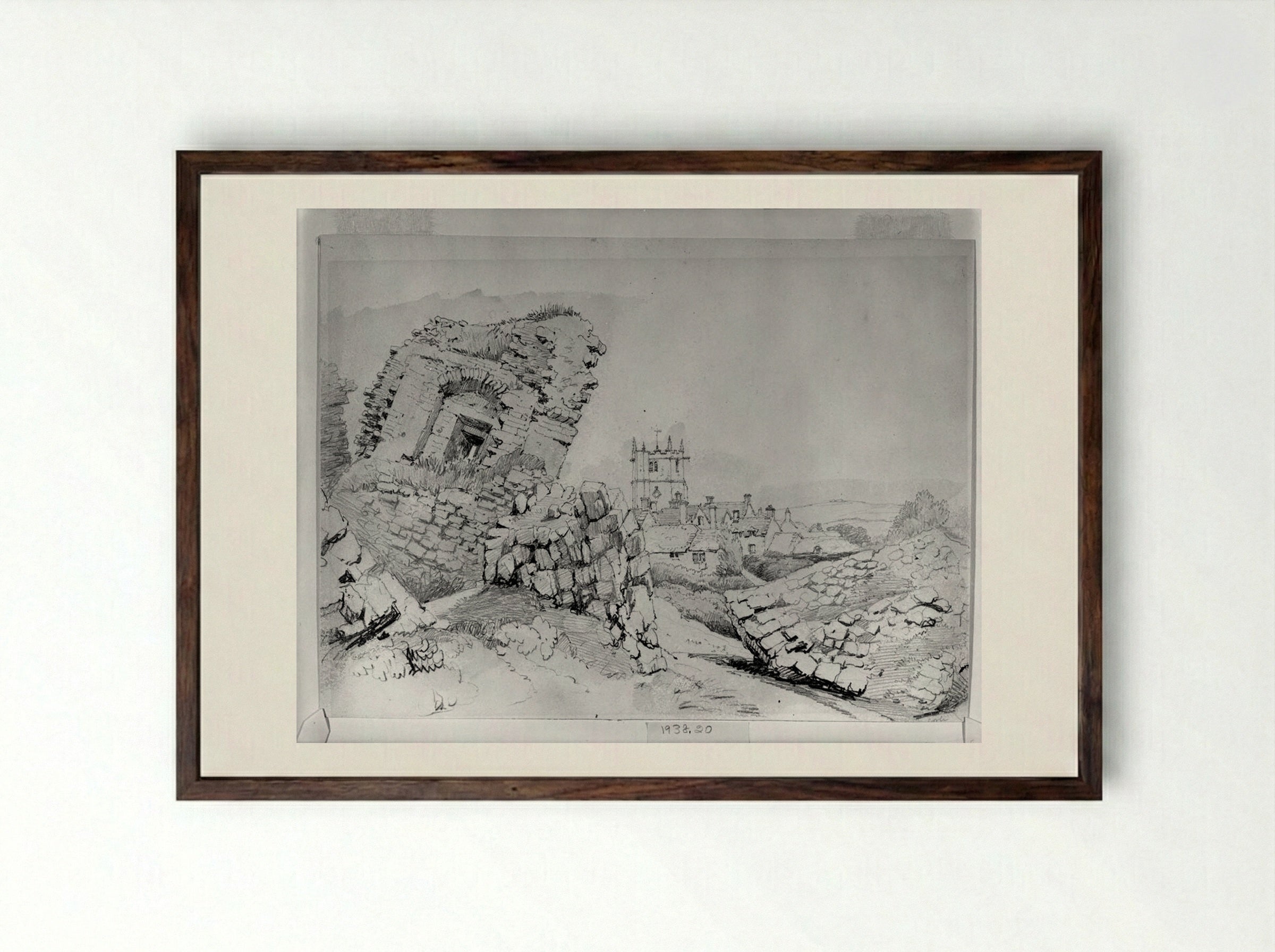Corfe Castle - Samuel Prout - Framed Print Dark Wood