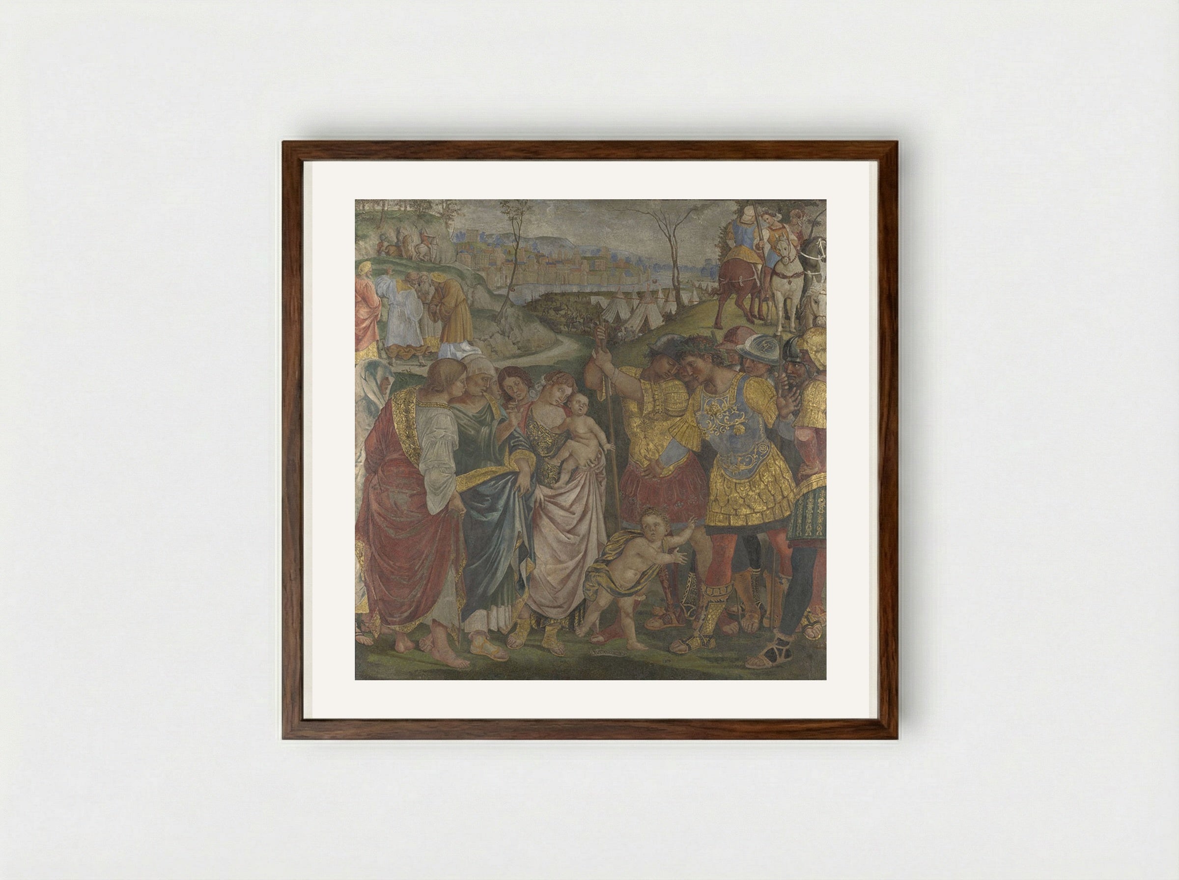 Coriolanus persuaded by his Family to spare Rome - Luca Signorelli - Framed Print Dark Wood