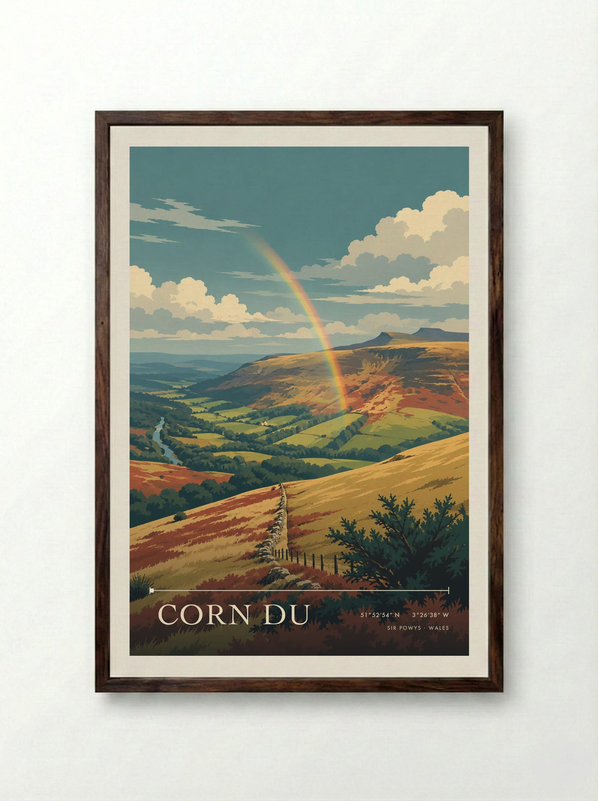 Corn Du, Sir Powys | Travel Poster - Framed Print Dark Wood