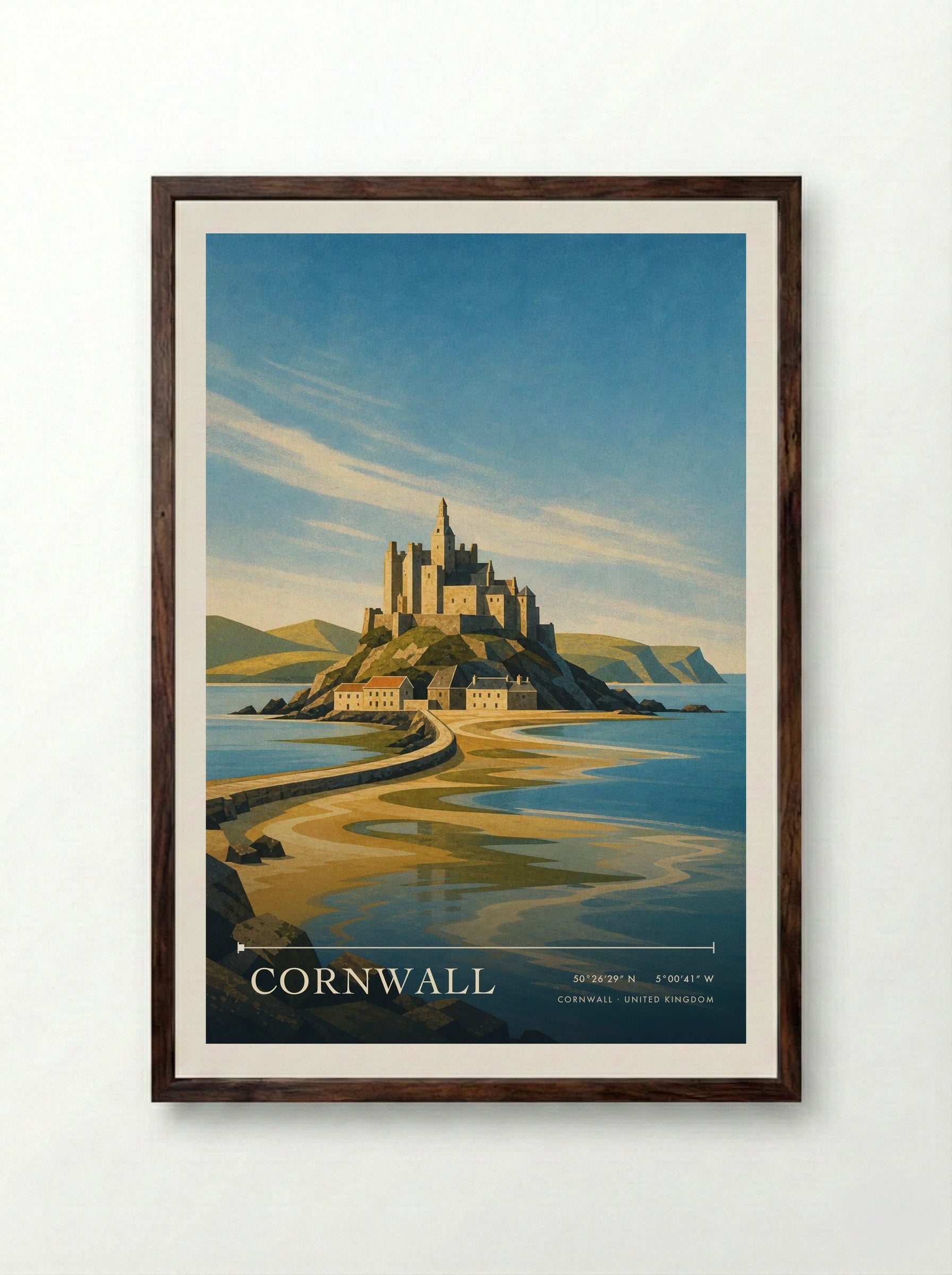 Cornwall United Kingdom Travel Poster - Framed Print Dark Wood
