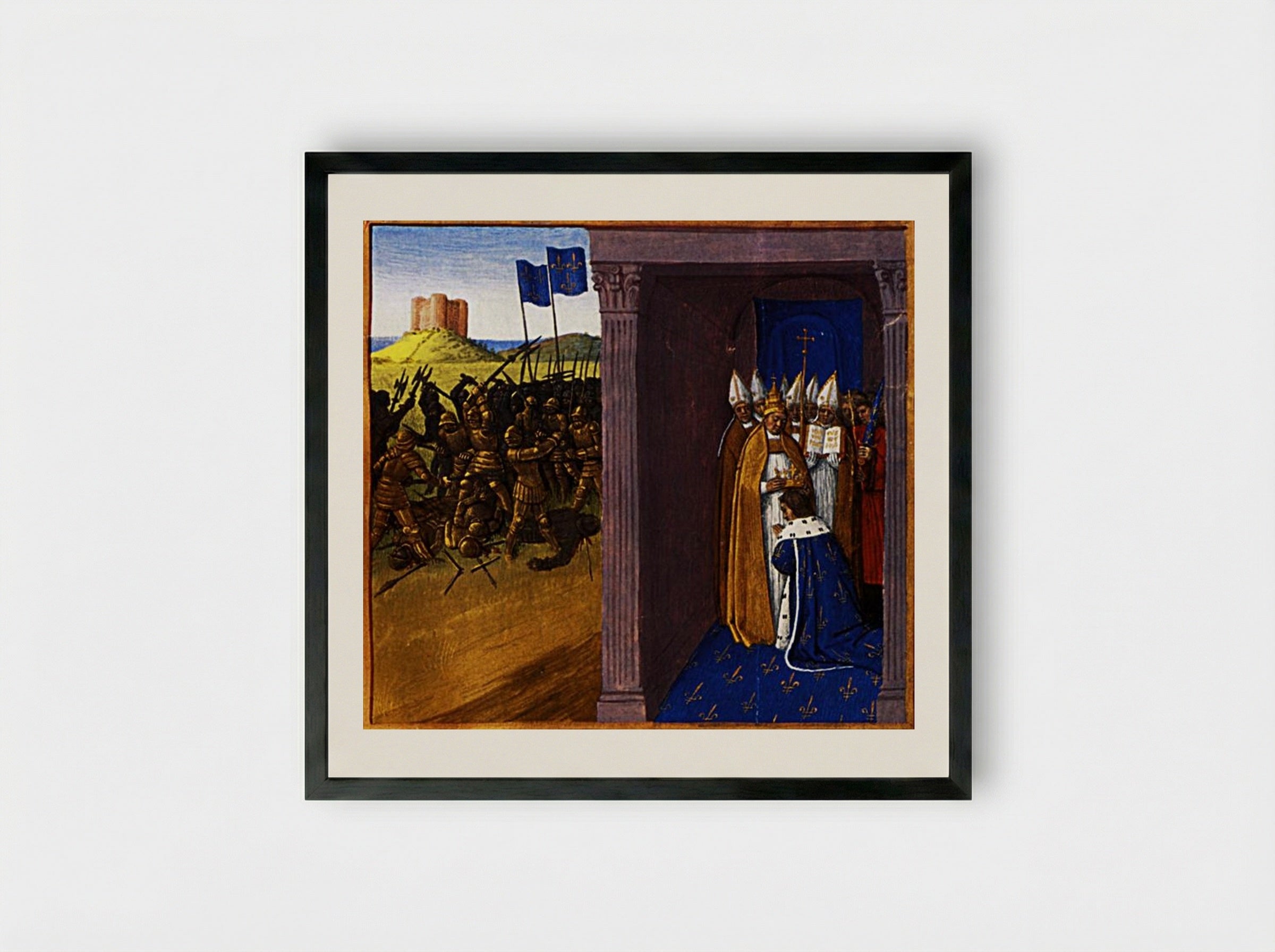 Coronation of Pepin the Short in Laon - Jean Fouquet - Framed Print Black