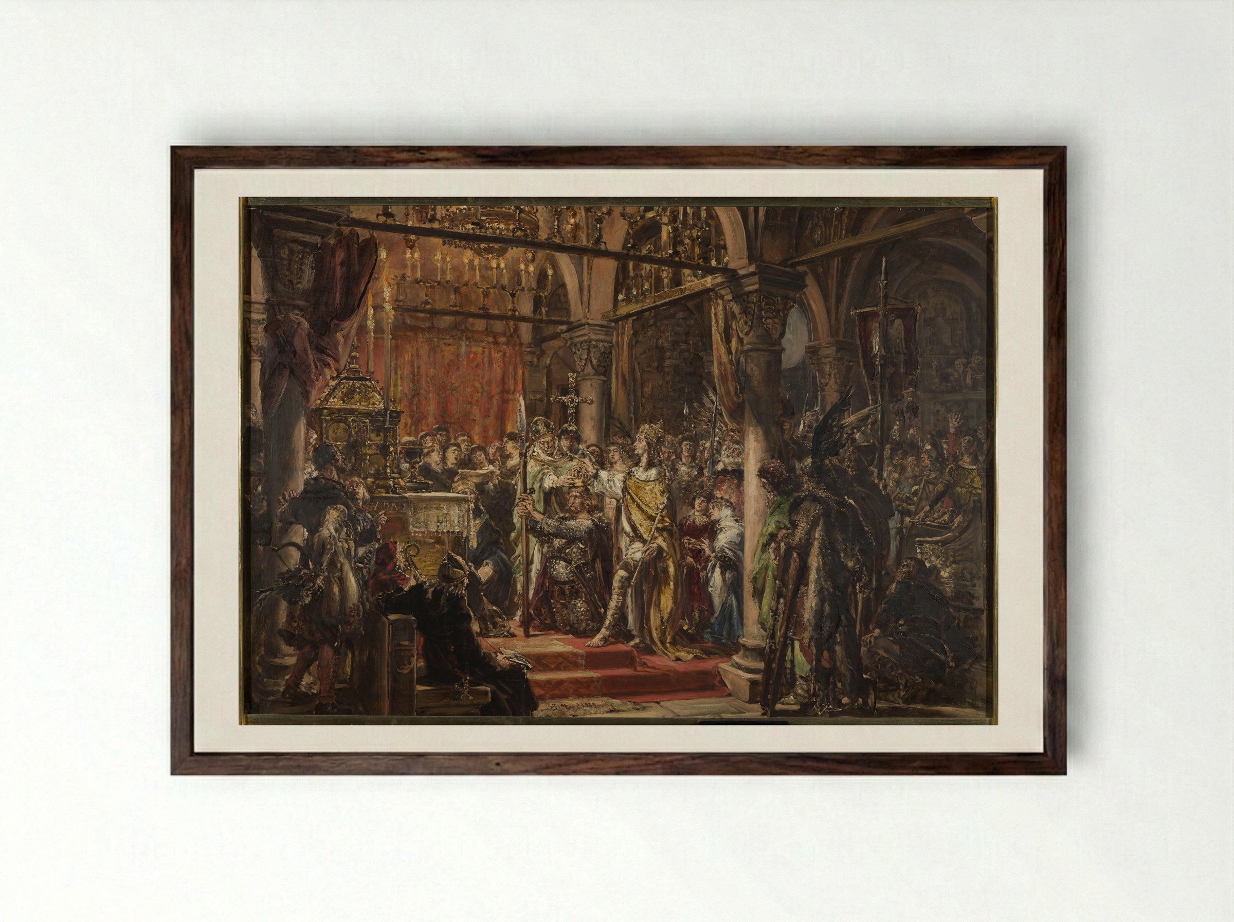 Coronation of the First King - Jan Matejko - Framed Print Dark Wood