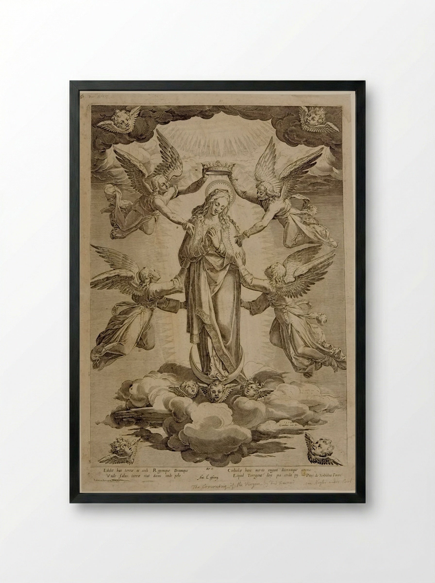 Coronation of the Virgin - Cornelis Cort - Framed Print Black