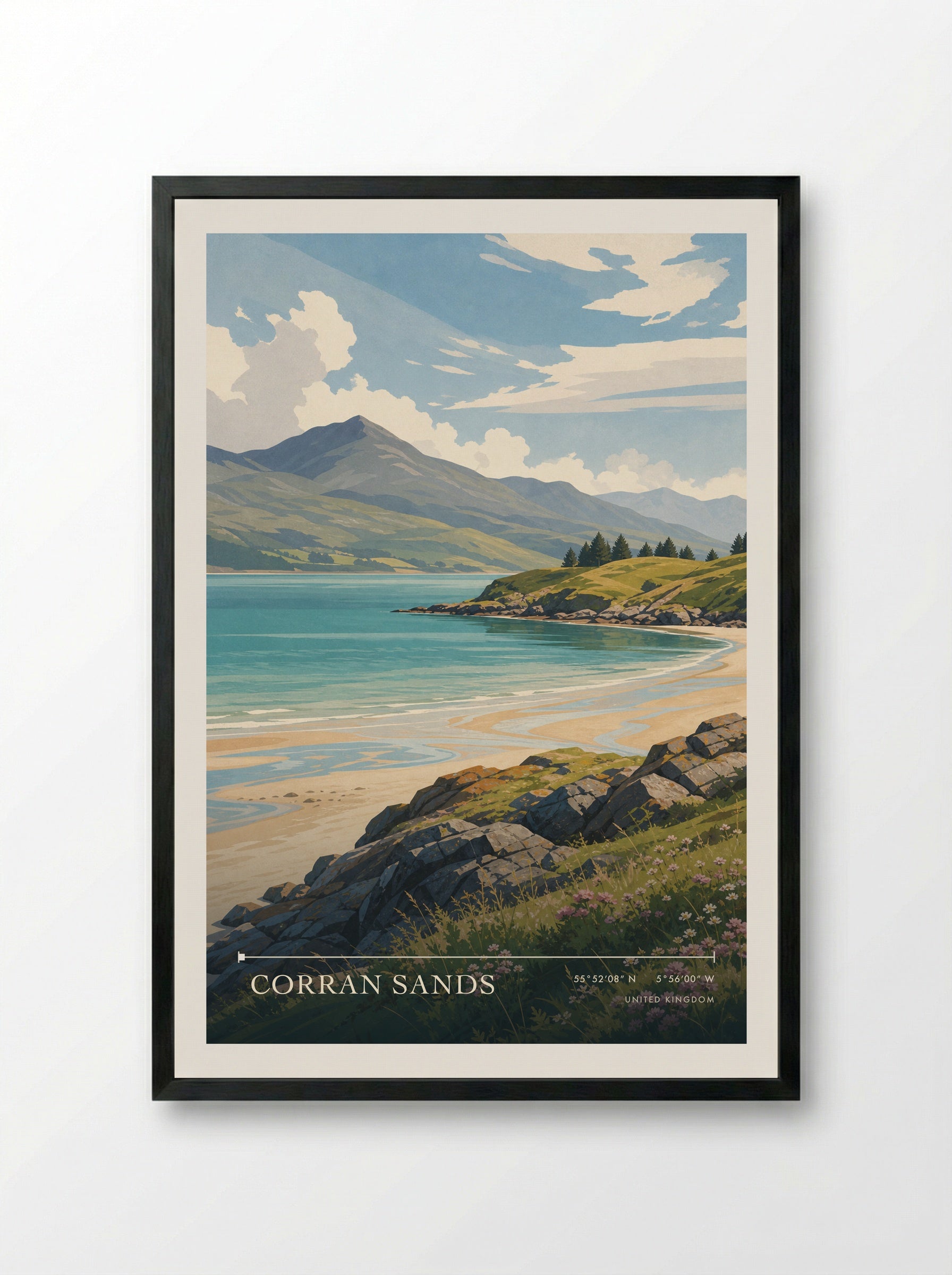 Corran Sands United Kingdom Travel Poster - Framed Print Black