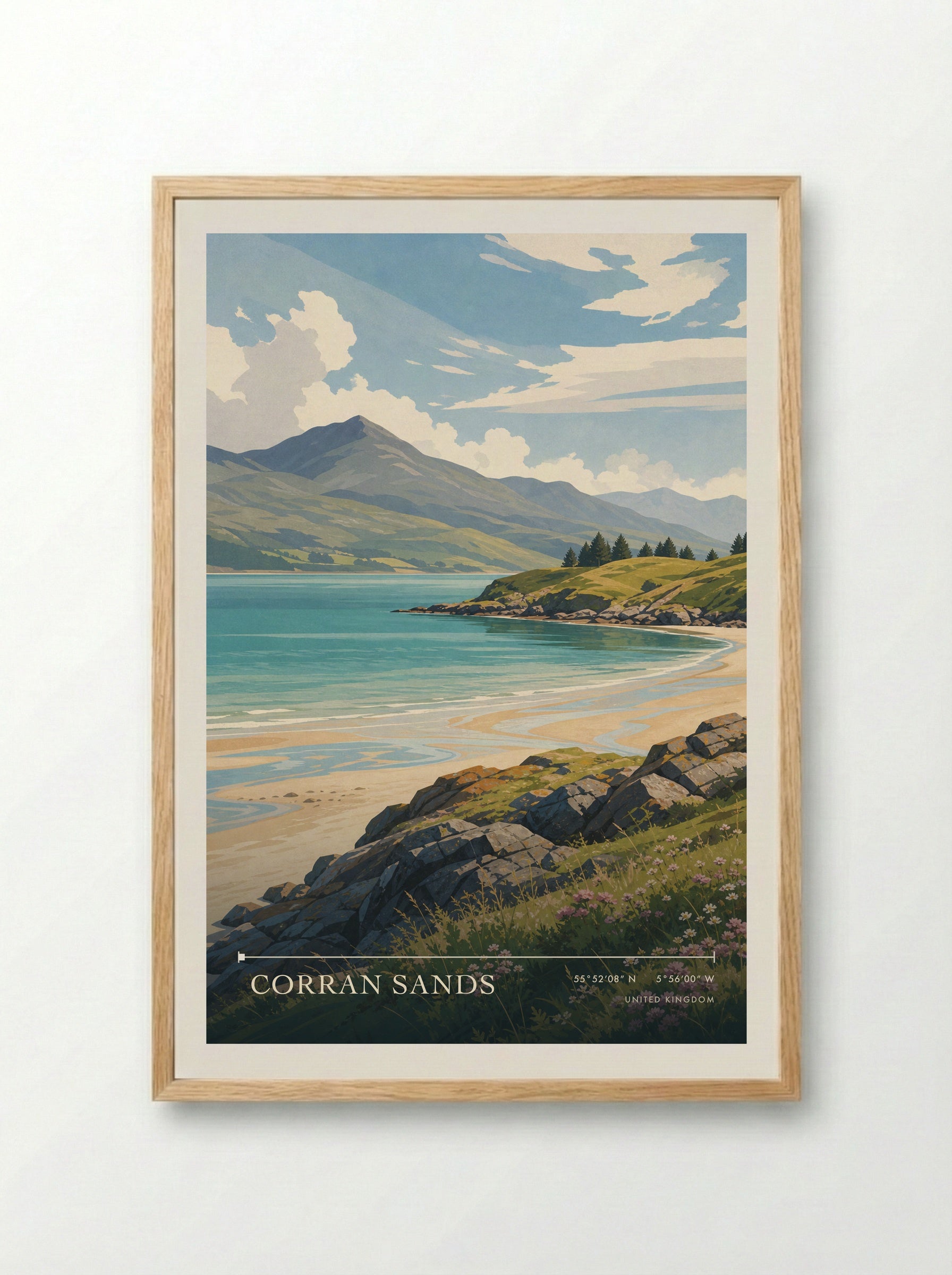 Corran Sands United Kingdom Travel Poster - Framed Print Wood