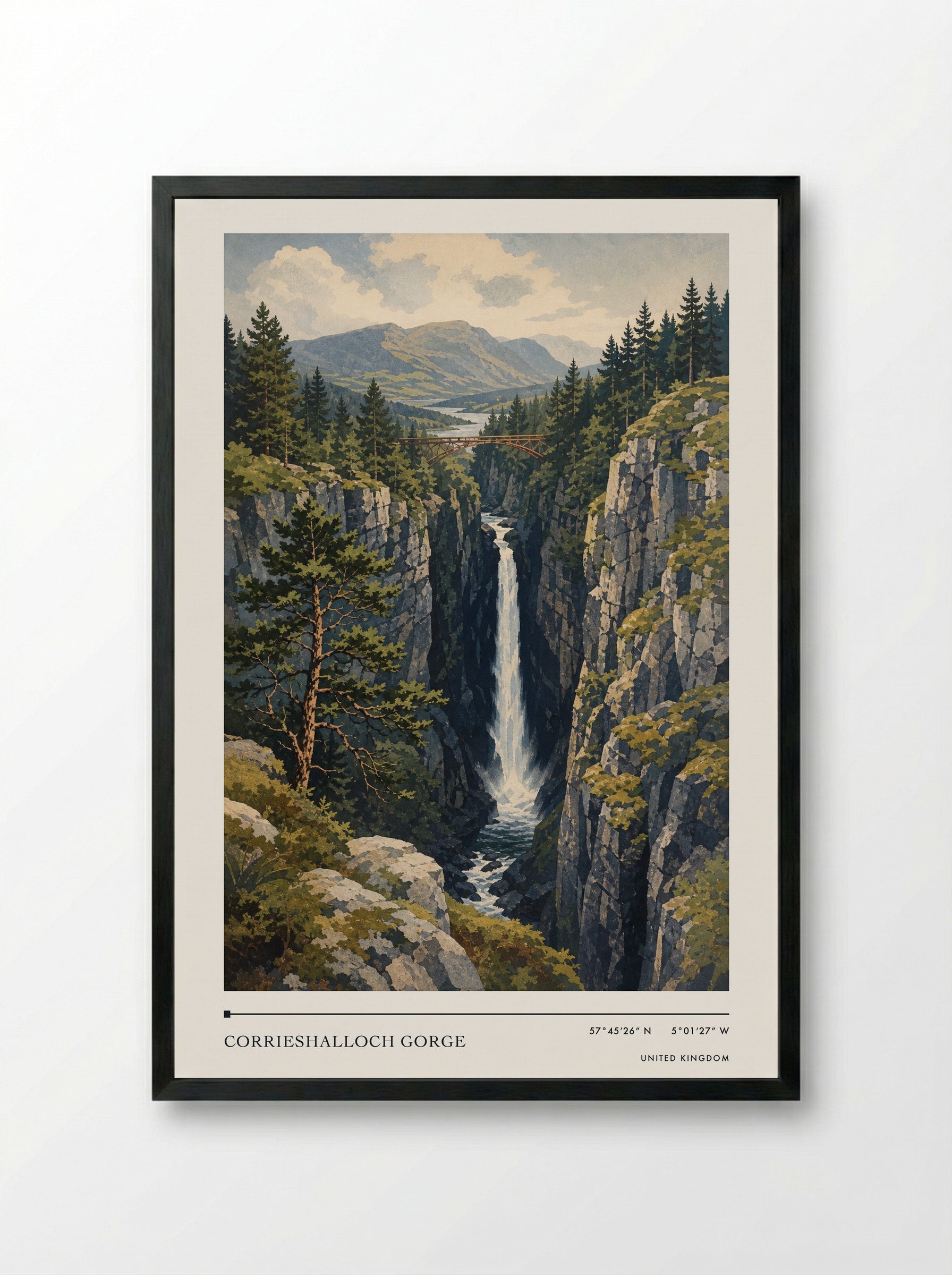 Corrieshalloch Gorge United Kingdom Travel Poster - Framed Print Black
