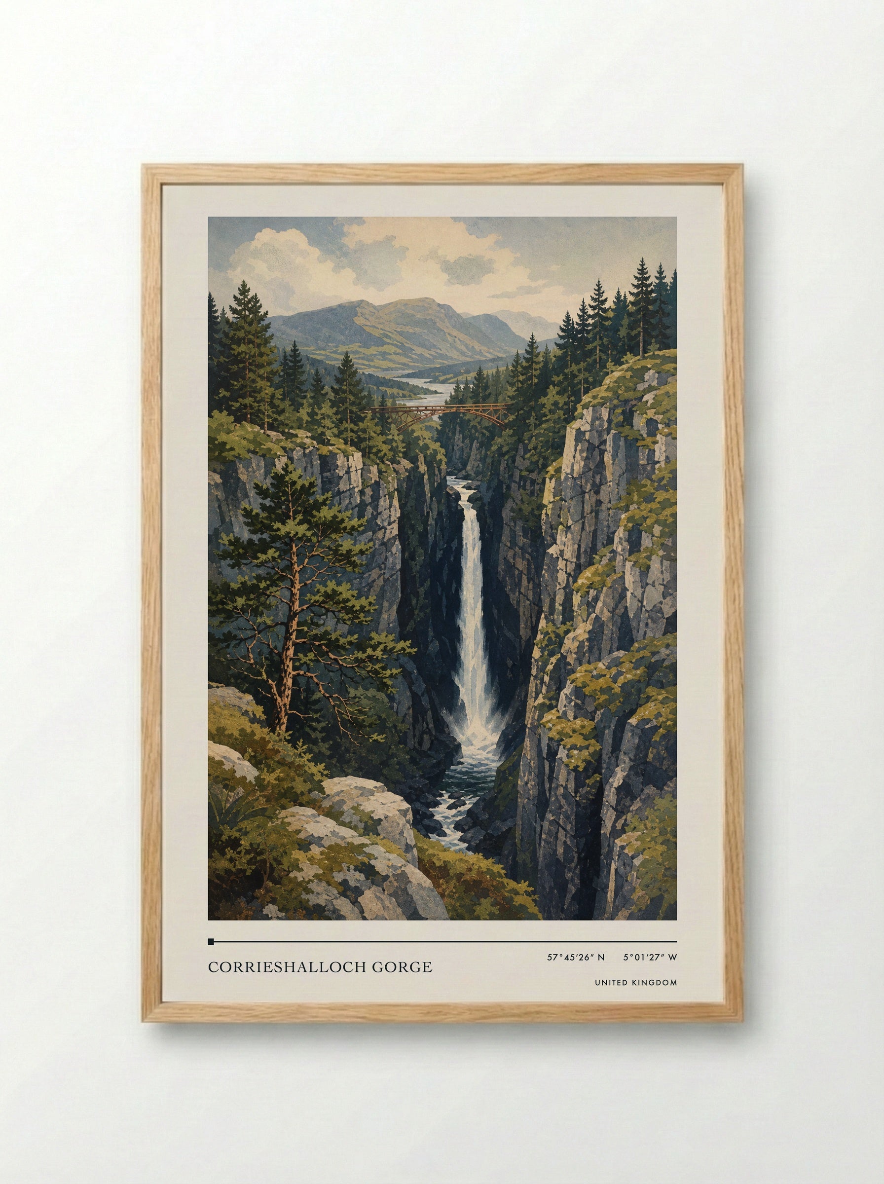 Corrieshalloch Gorge United Kingdom Travel Poster - Framed Print Wood