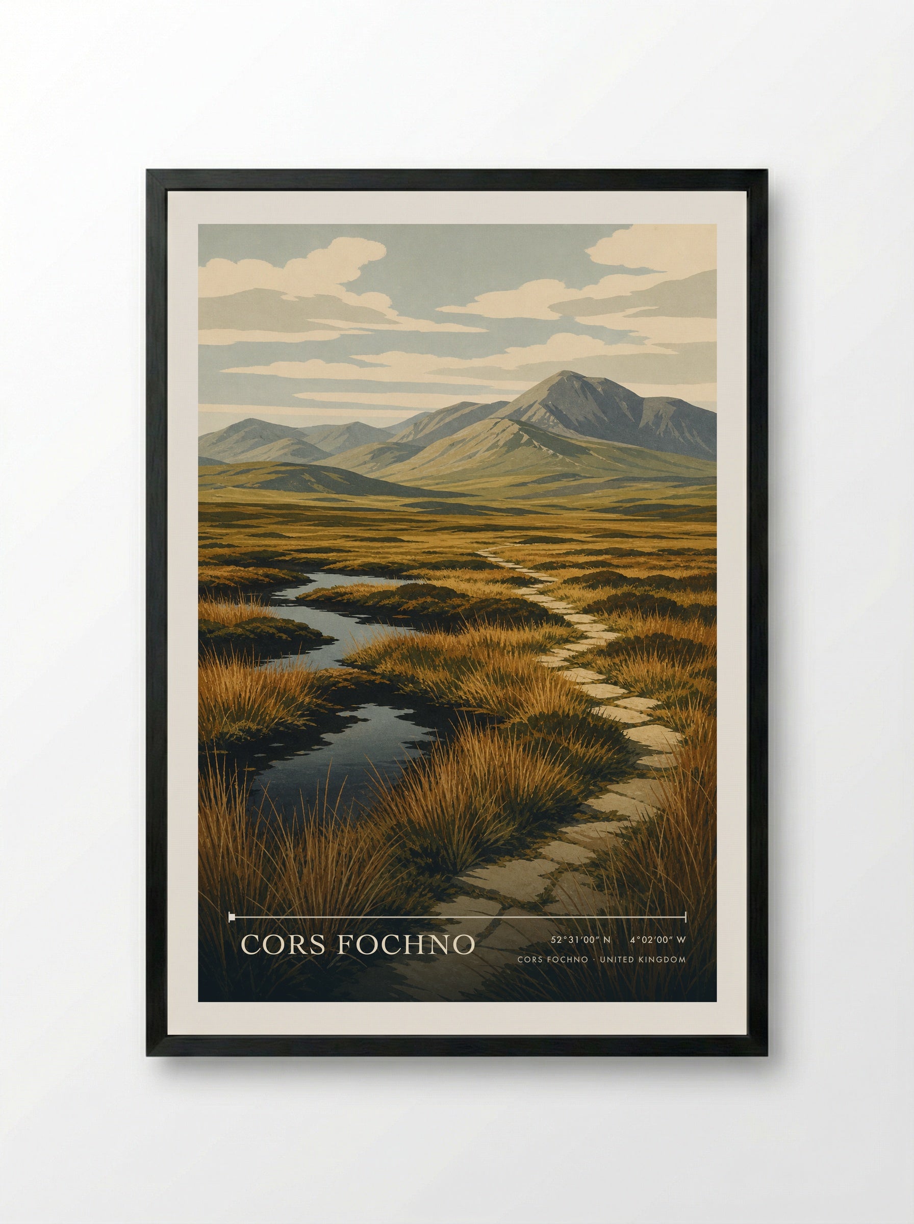 Cors Fochno United Kingdom Travel Poster - Framed Print Black