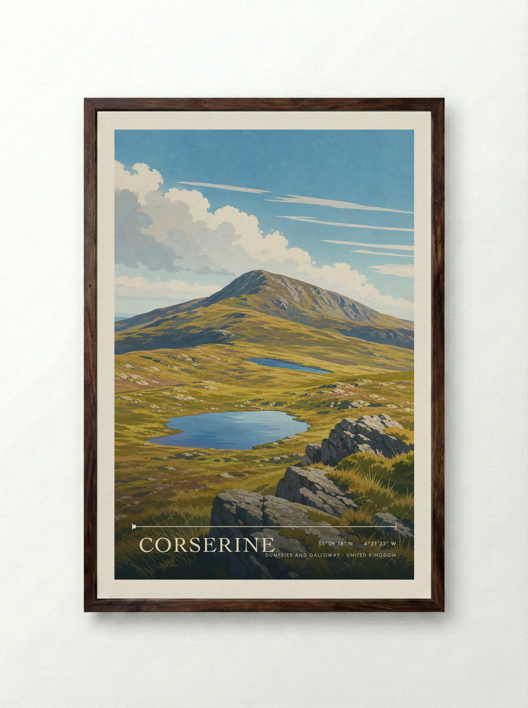 Corserine Dumfries and Galloway United Kingdom Travel Poster - Framed Print Dark Wood