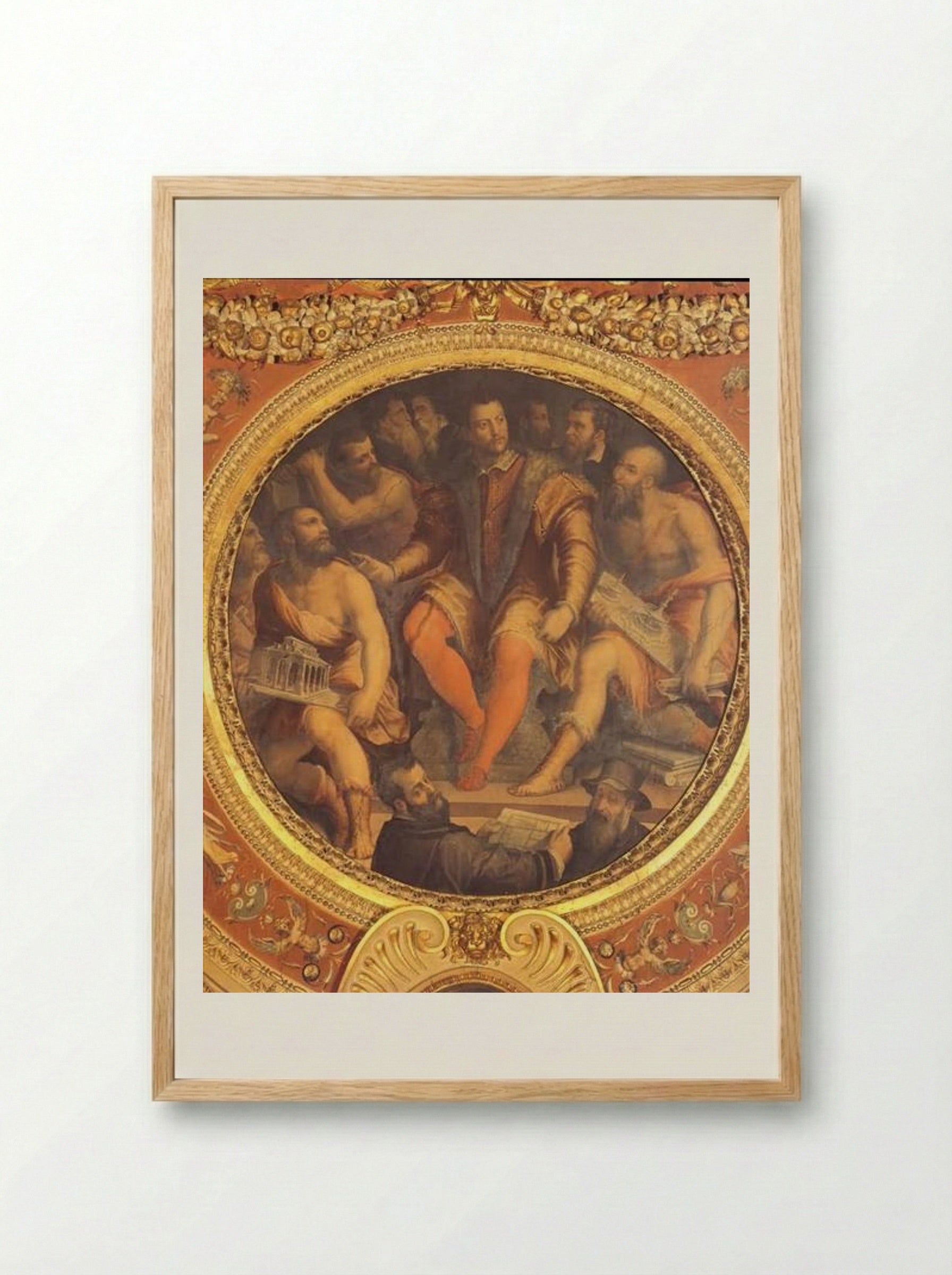 Cosimo I de Medici surrounded by his Architects, Engineers and Sculptors - Giorgio Vasari - Framed Print Wood