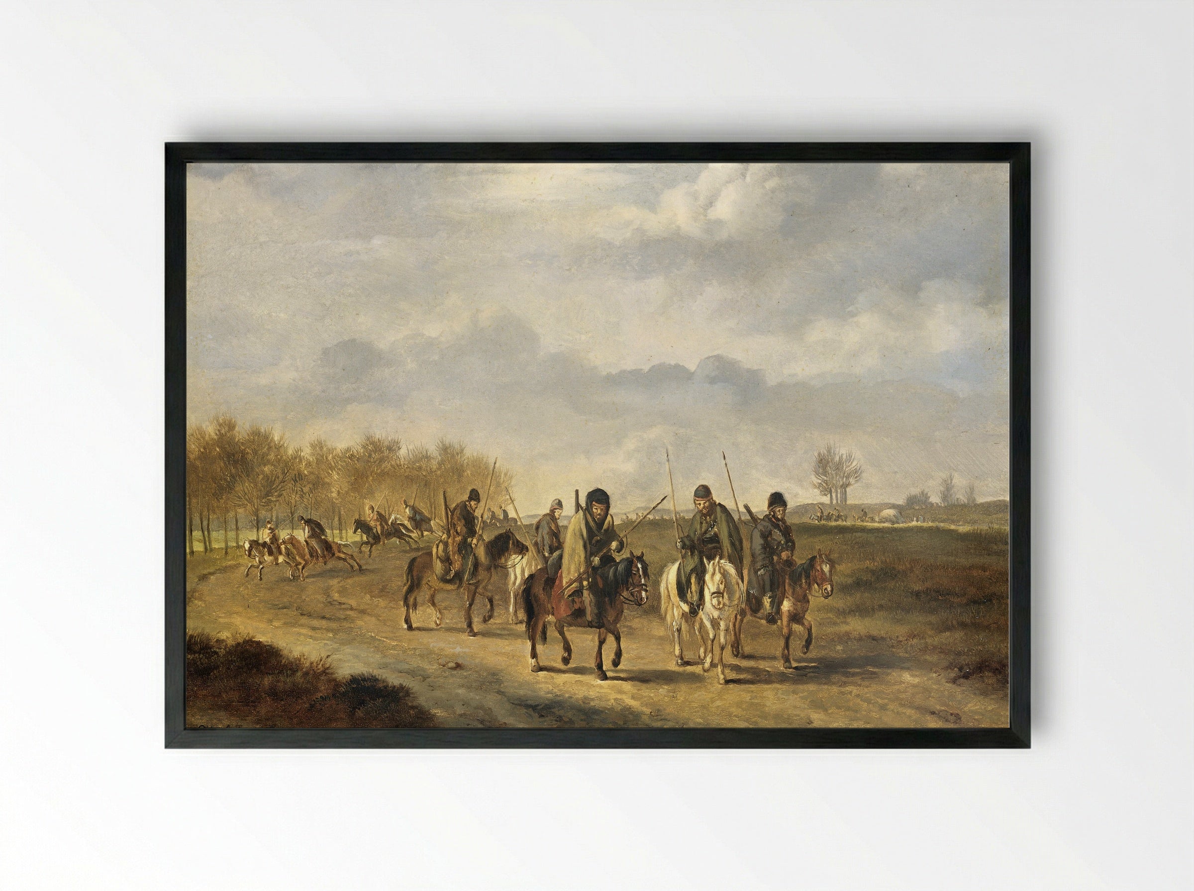 Cossacks on a Country Road near Bergen in North Holland - Pieter Gerardus van Os - Framed Print Black
