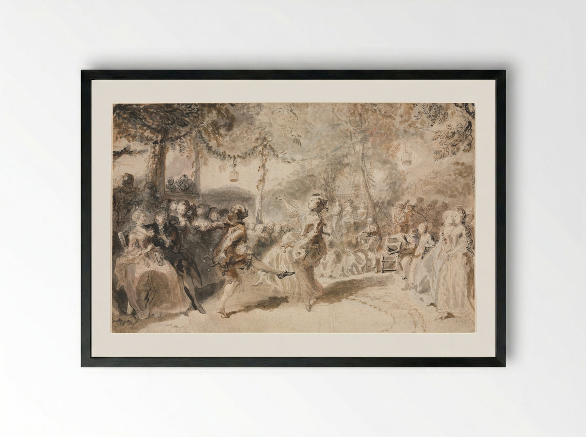 Costumed Dancers Performing in a Garden Tavern - Gabriel de Saint-Aubin - Framed Print Black